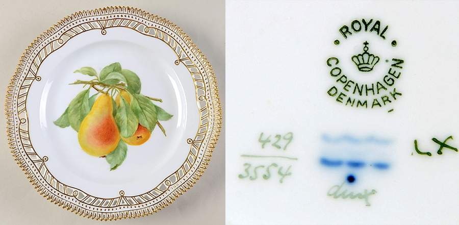 Flora Danica (1790 To 1960) 9" Pierced Luncheon Plate/Fruit Stand-Pears (2) by Royal Copenhagen-1