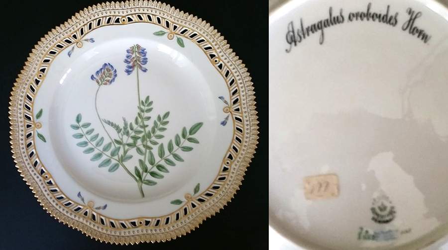 Flora Danica (1790 To 1960) 10" Pierced Dinner Plate/Fruit Std-Astragalus orob by Royal Copenhagen-1