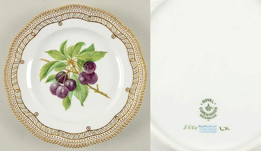 Flora Danica (1790 To 1960) 9" Pierced Luncheon Plate/Fruit Stand-Blk Cherry by Royal Copenhagen-1