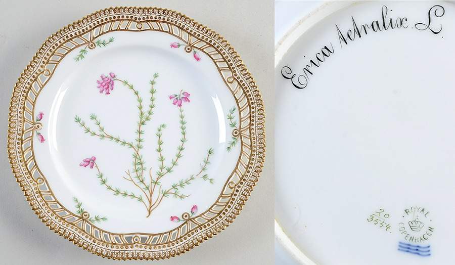 Flora Danica (1790 To 1960) 9" Pierced Luncheon Plate/Fruit Std-Erica Actralix by Royal Copenhagen-1