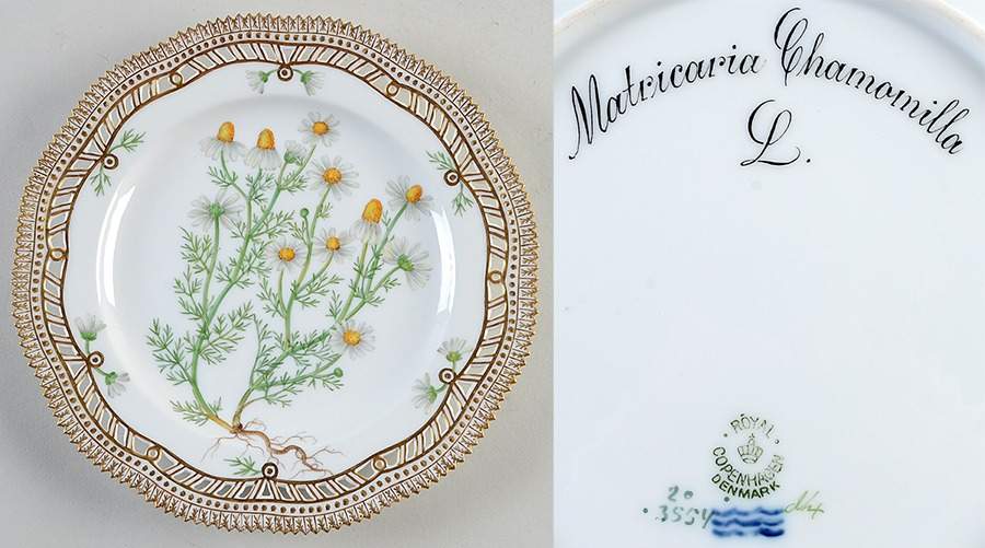 Flora Danica (1790 To 1960) 9" Pierced Luncheon Plate/Fruit Std-Matricaria Cha by Royal Copenhagen-1