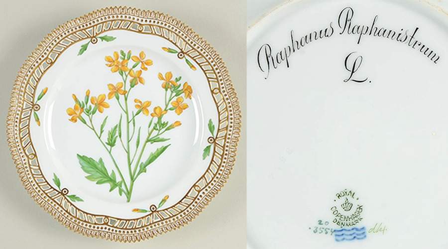 Flora Danica (1790 To 1960) 9" Pierced Luncheon Plate/Fruit Std-Raphanus Rapha by Royal Copenhagen-1