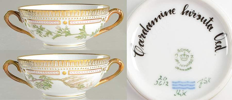 Flora Danica (1790 To 1960) Flat Cream Soup Bowl-Gardamine Hirsuta by Royal Copenhagen-1