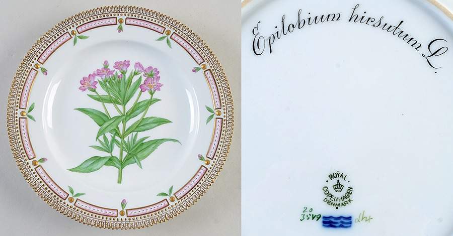 Flora Danica (1790 To 1960) Dinner Plate-Epilobium hipsutum Kit by Royal Copenhagen-1