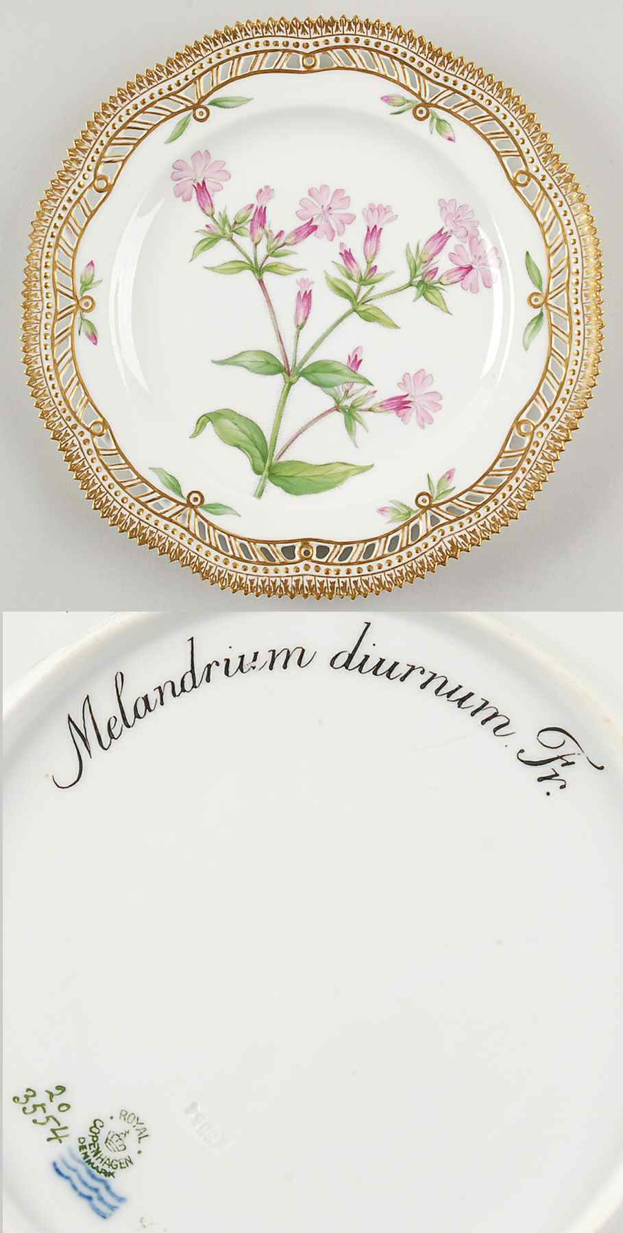 Flora Danica (1790 To 1960) 9" Pierced Luncheon Plate/Fruit Std-Melandrium diu by Royal Copenhagen-1