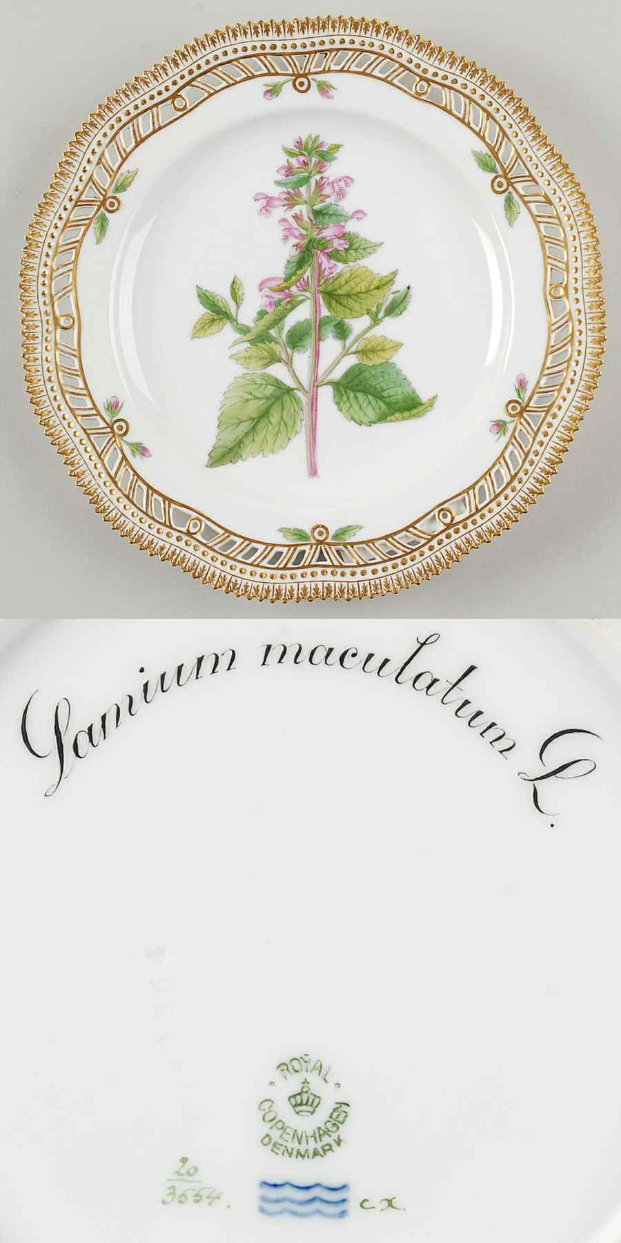 Flora Danica (1790 To 1960) 9" Pierced Luncheon Plate/Fruit Std-Lamium macula by Royal Copenhagen-1