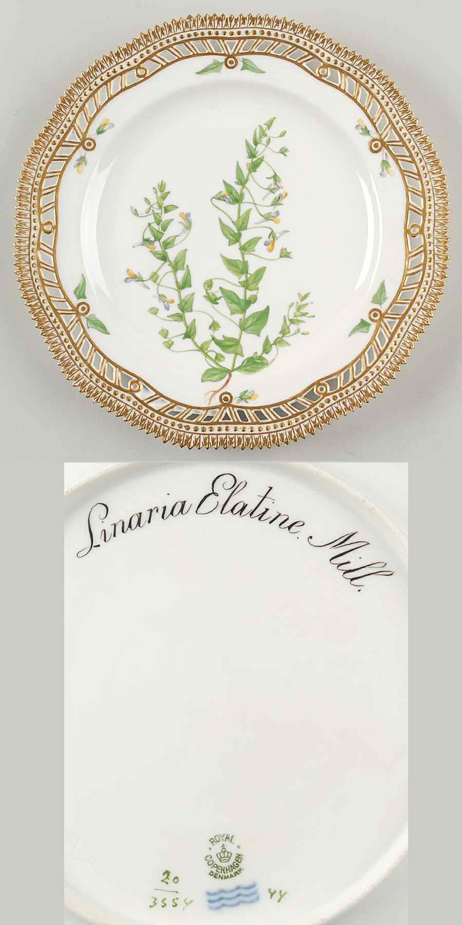 Flora Danica (1790 To 1960) 9" Pierced Luncheon Plate/Fruit Std-Linaria Elatin by Royal Copenhagen-1