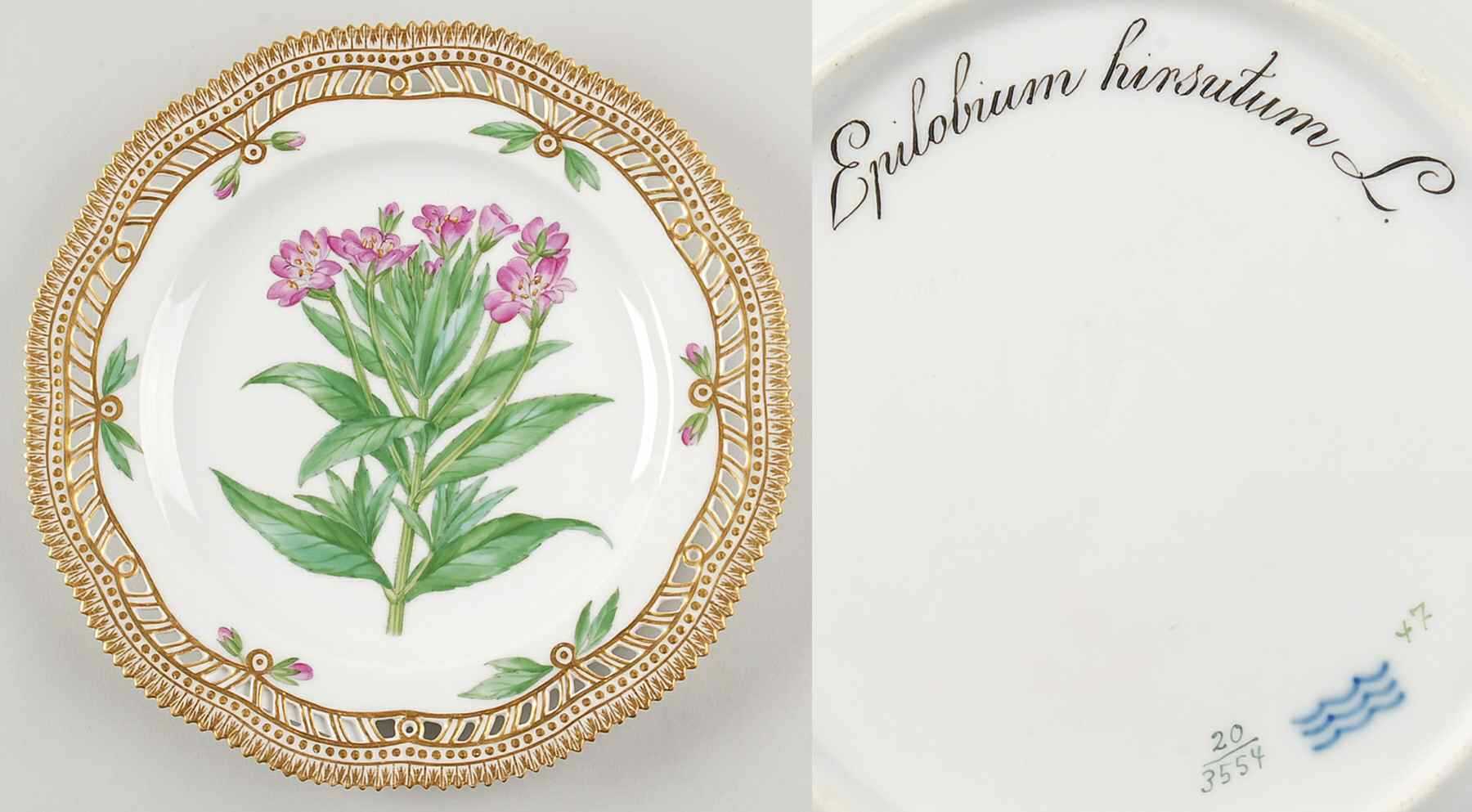 Flora Danica (1790 To 1960) 9" Pierced Luncheon Plate/Fruit Std-Epilobium hirs by Royal Copenhagen-1