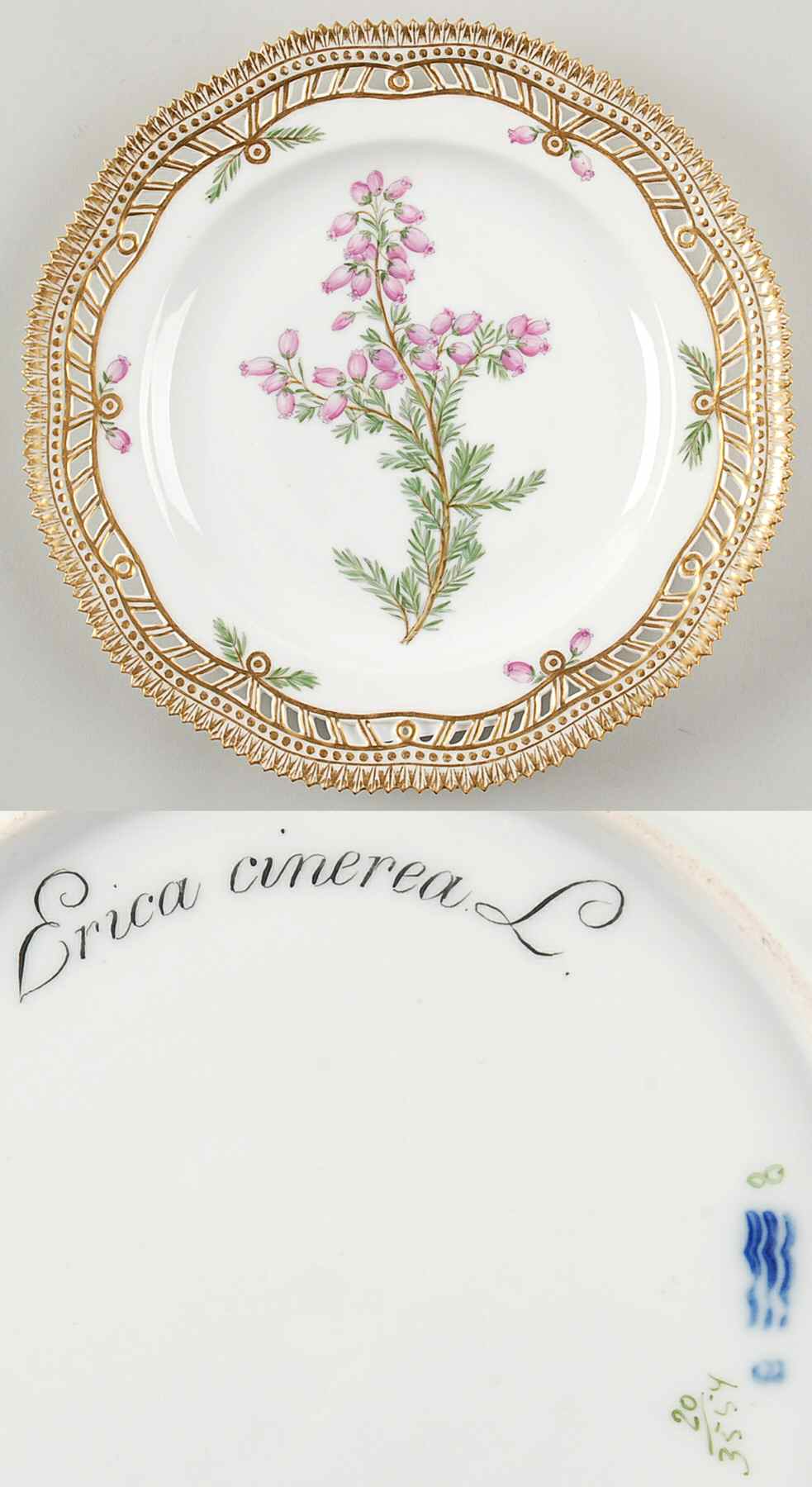 Flora Danica (1790 To 1960) 9" Pierced Luncheon Plate/Fruit Std-Erica cinerea by Royal Copenhagen-1