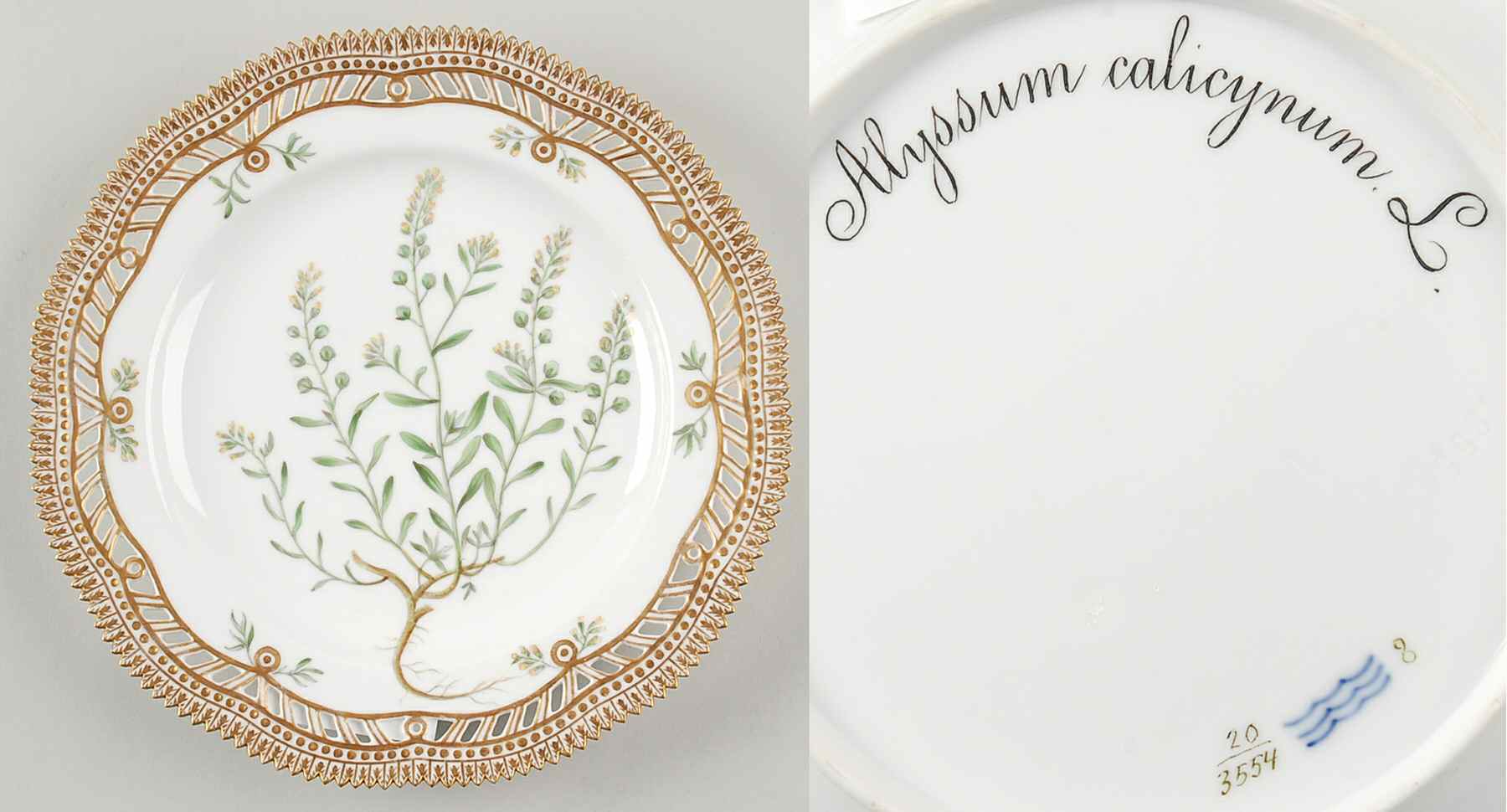 Flora Danica (1790 To 1960) 9" Pierced Luncheon Plate/Fruit Std-Alyssum calicy by Royal Copenhagen-1