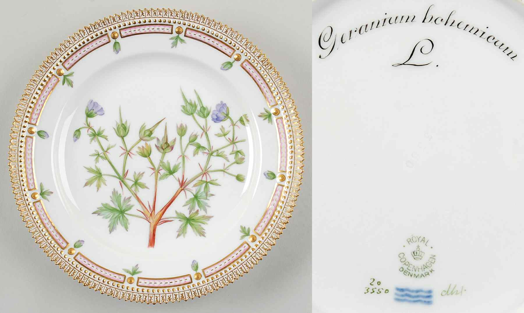 Flora Danica (1790 To 1960) Luncheon Plate-Geranium bohemicum L by Royal Copenhagen-1