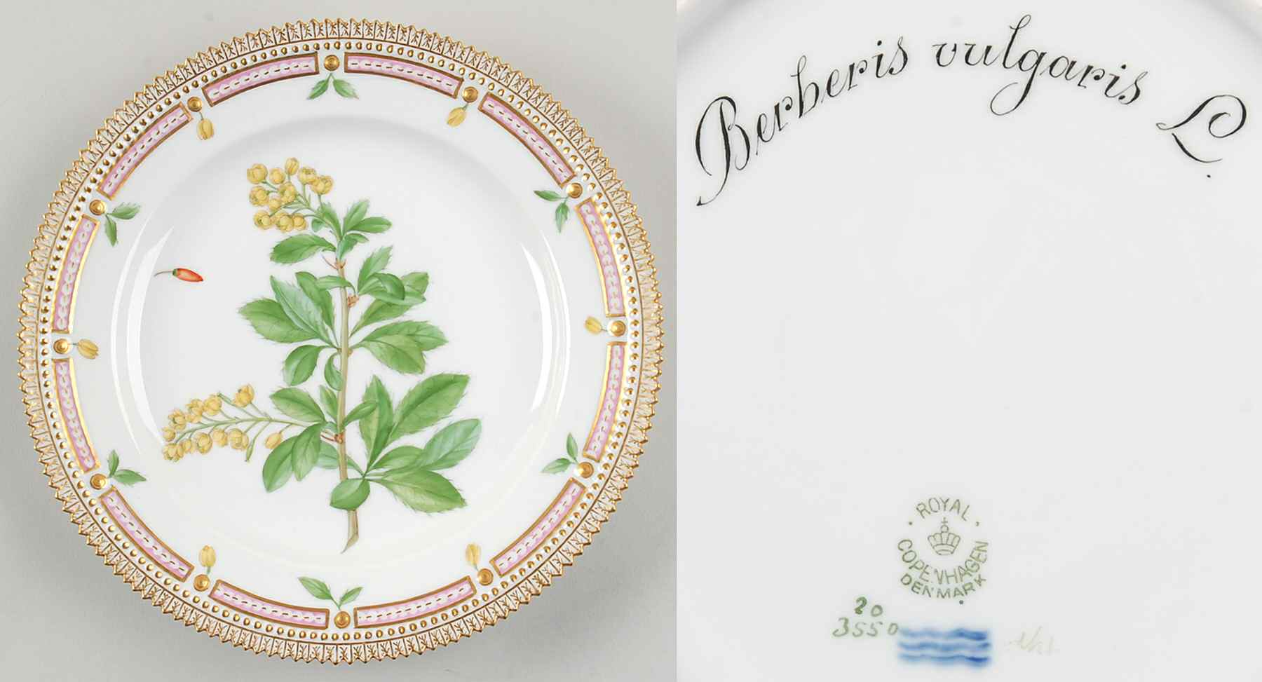 Flora Danica (1790 To 1960) Luncheon Plate-Berberis vulgaris L by Royal Copenhagen-1