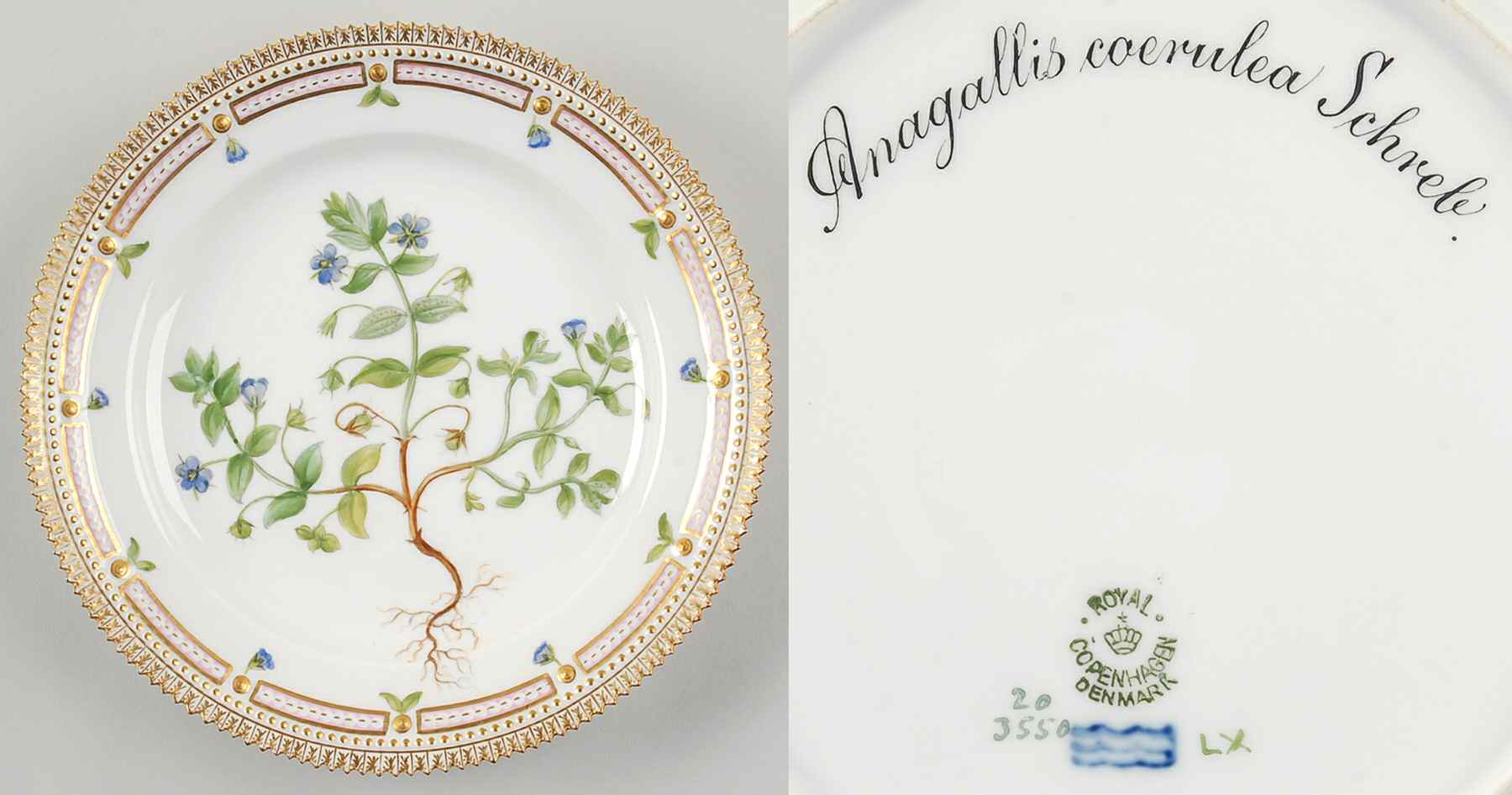 Flora Danica (1790 To 1960) Luncheon Plate-Anagallis coerulea Schreb by Royal Copenhagen-1