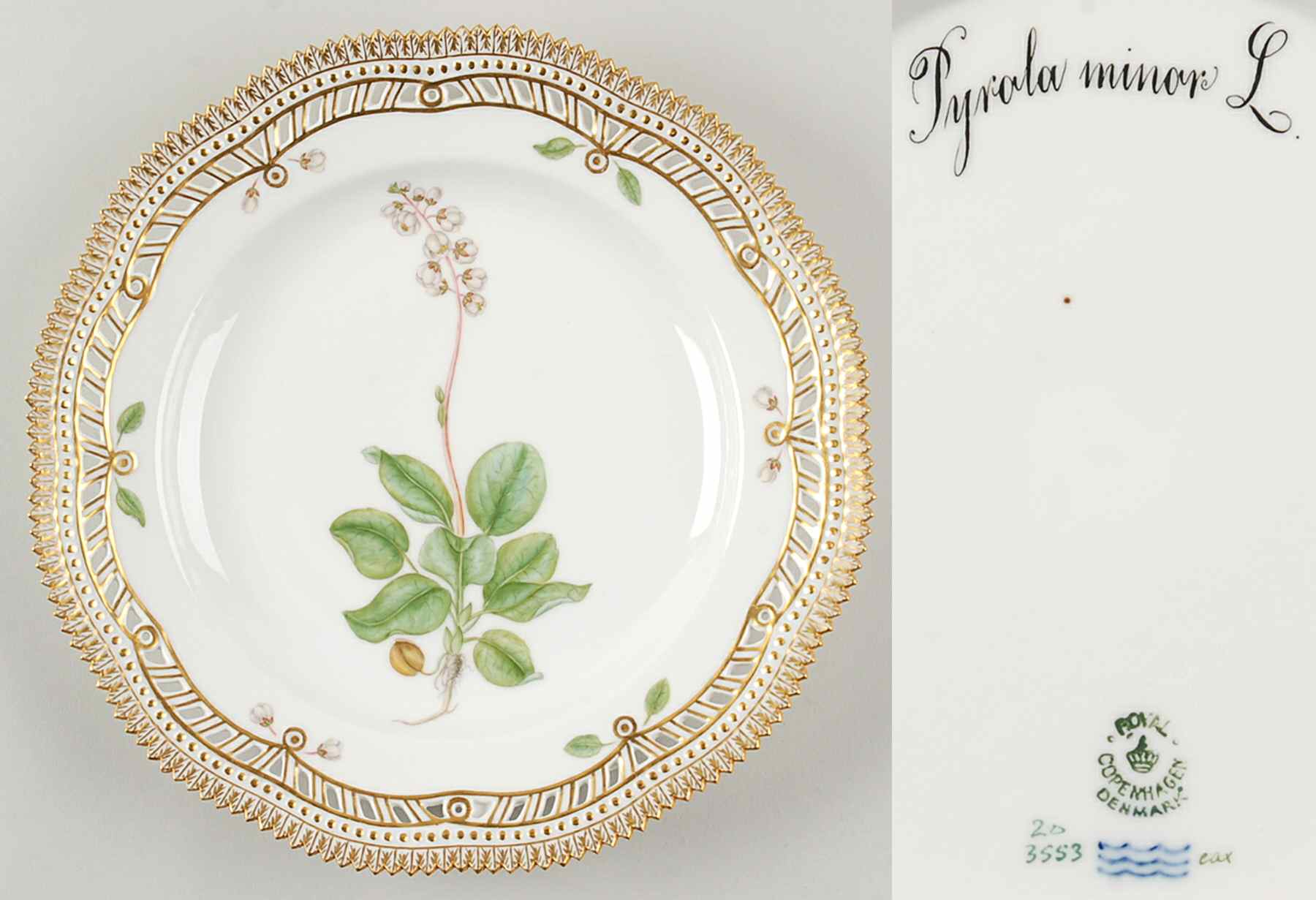 Flora Danica (1790 To 1960) 10" Pierced Dinner Plate/Fruit Std-Pyrola minor L by Royal Copenhagen-1