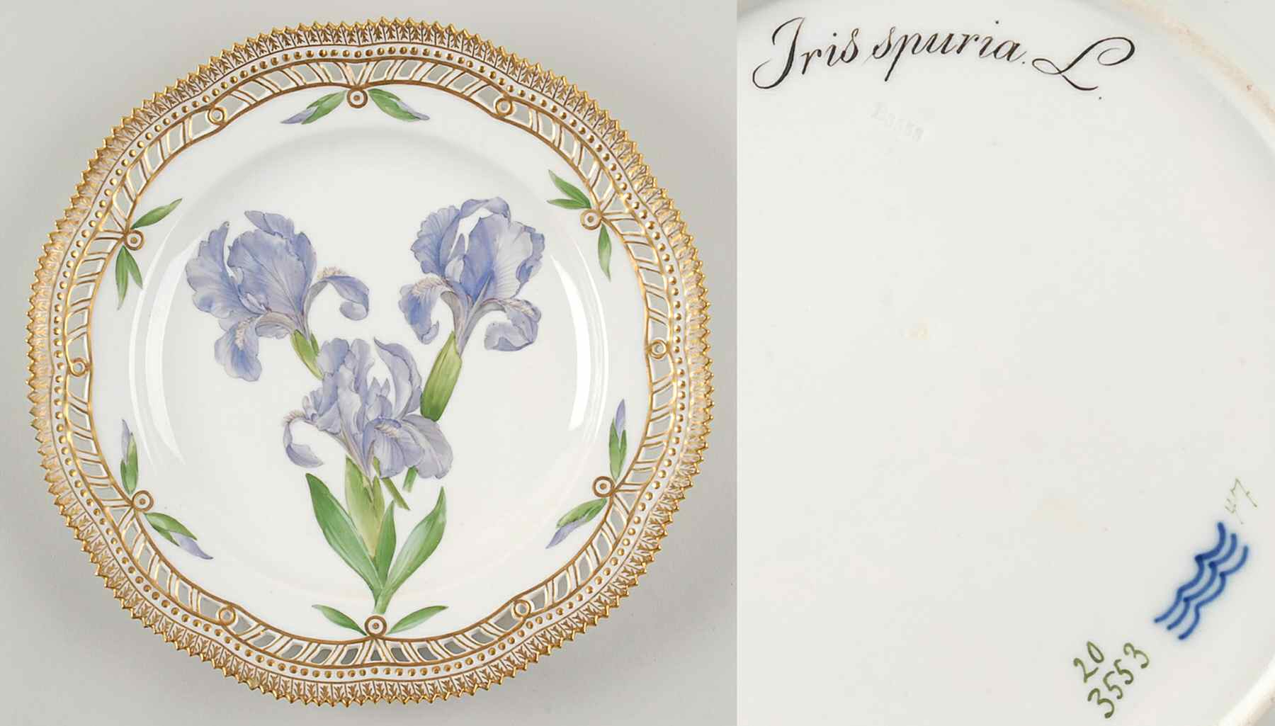 Flora Danica (1790 To 1960) 10" Pierced Dinner Plate/Fruit Std-Iris spuria L-C by Royal Copenhagen-1