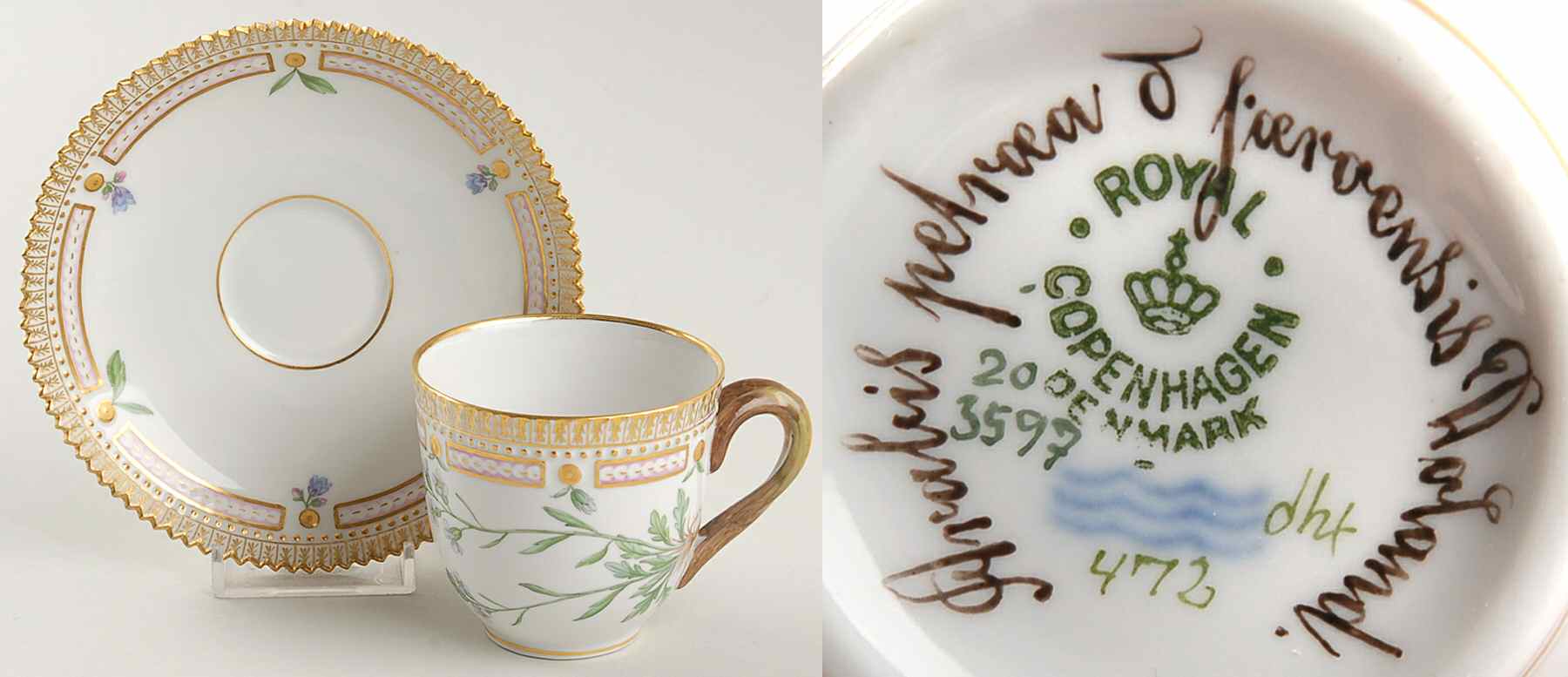 Flora Danica (1790 To 1960) Flat Cup & Saucer Set-Arabis petraea Alpha faeroen by Royal Copenhagen-1