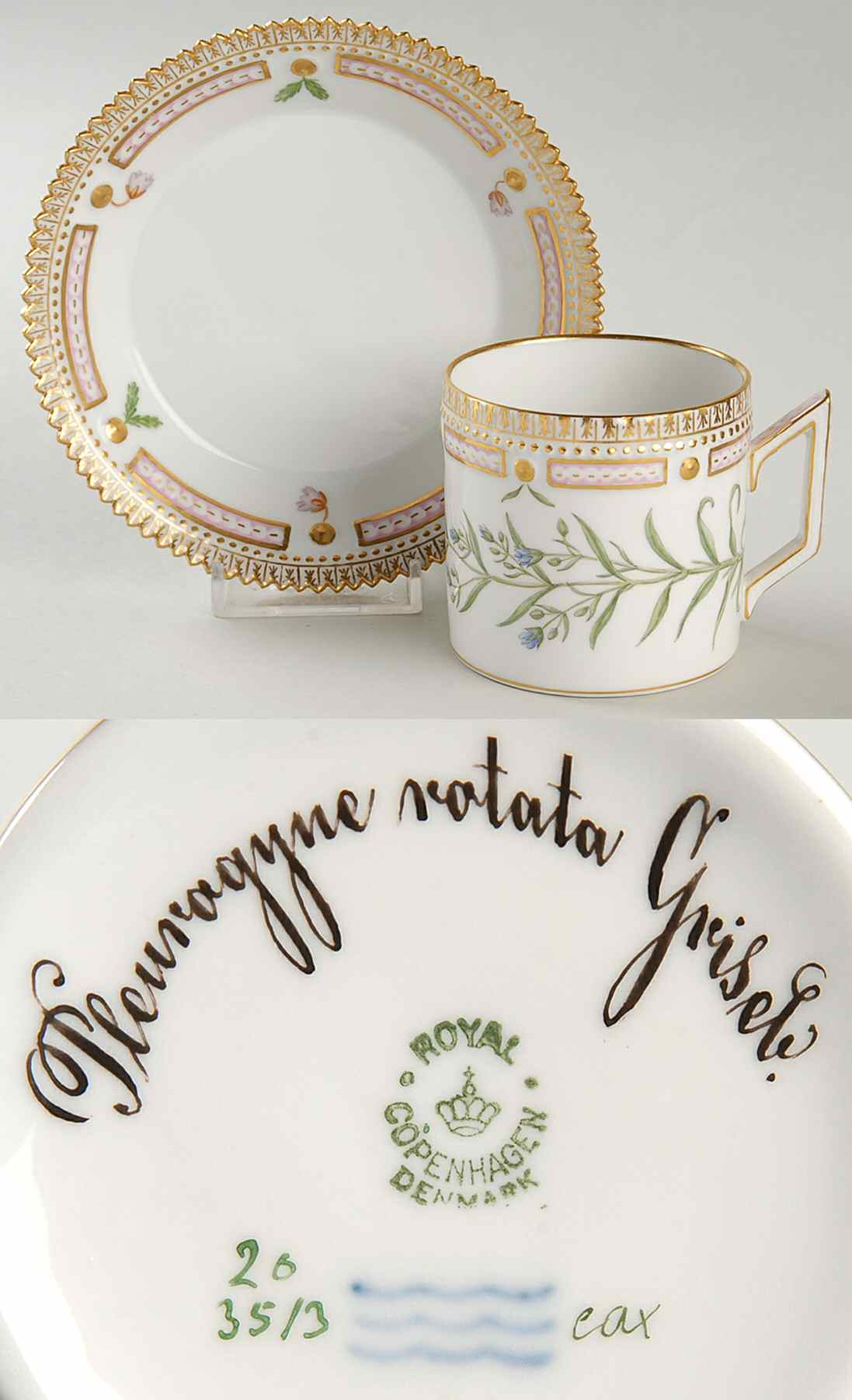 Flora Danica (1790 To 1960) Chocolate Cup & Serrated Saucer-Pleurogyne rotata by Royal Copenhagen-1
