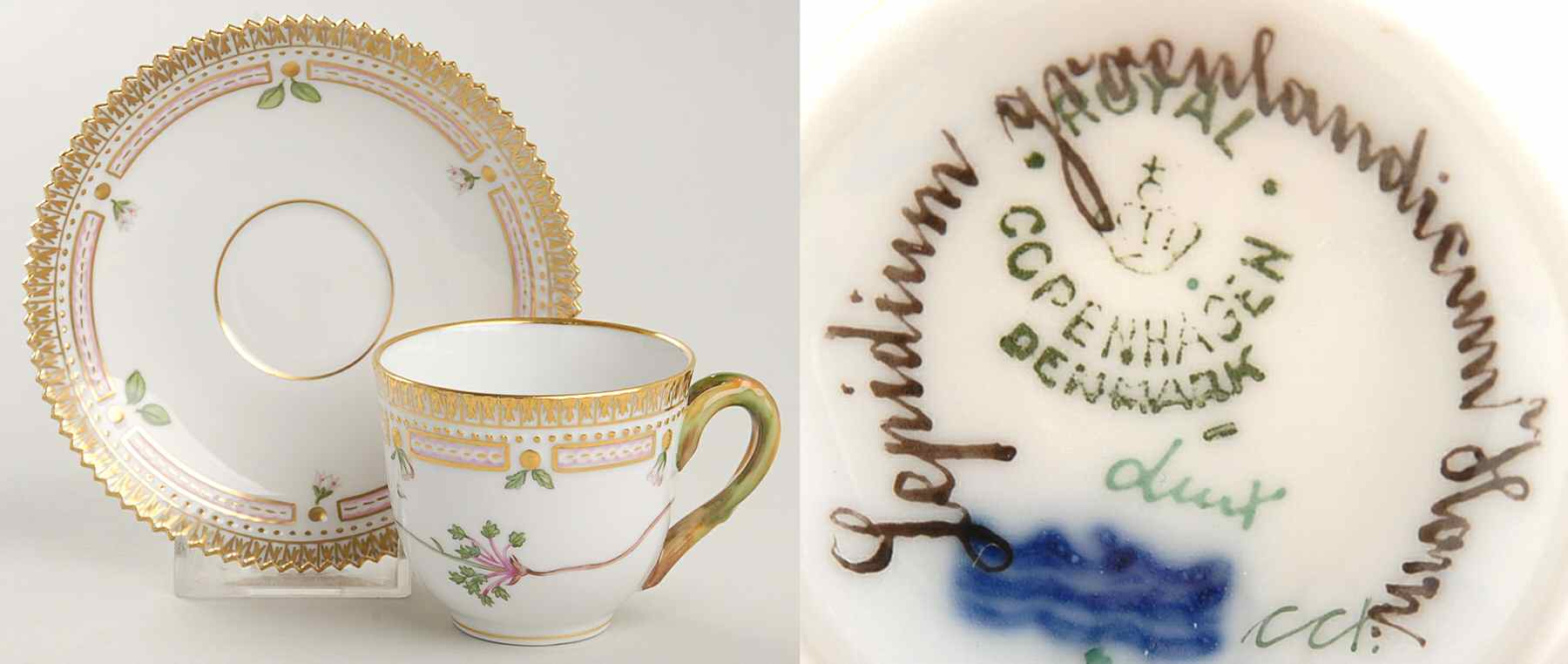 Flora Danica (1790 To 1960) Flat Demitasse Cup & Saucer-Lepidium groenlandicum by Royal Copenhagen-1