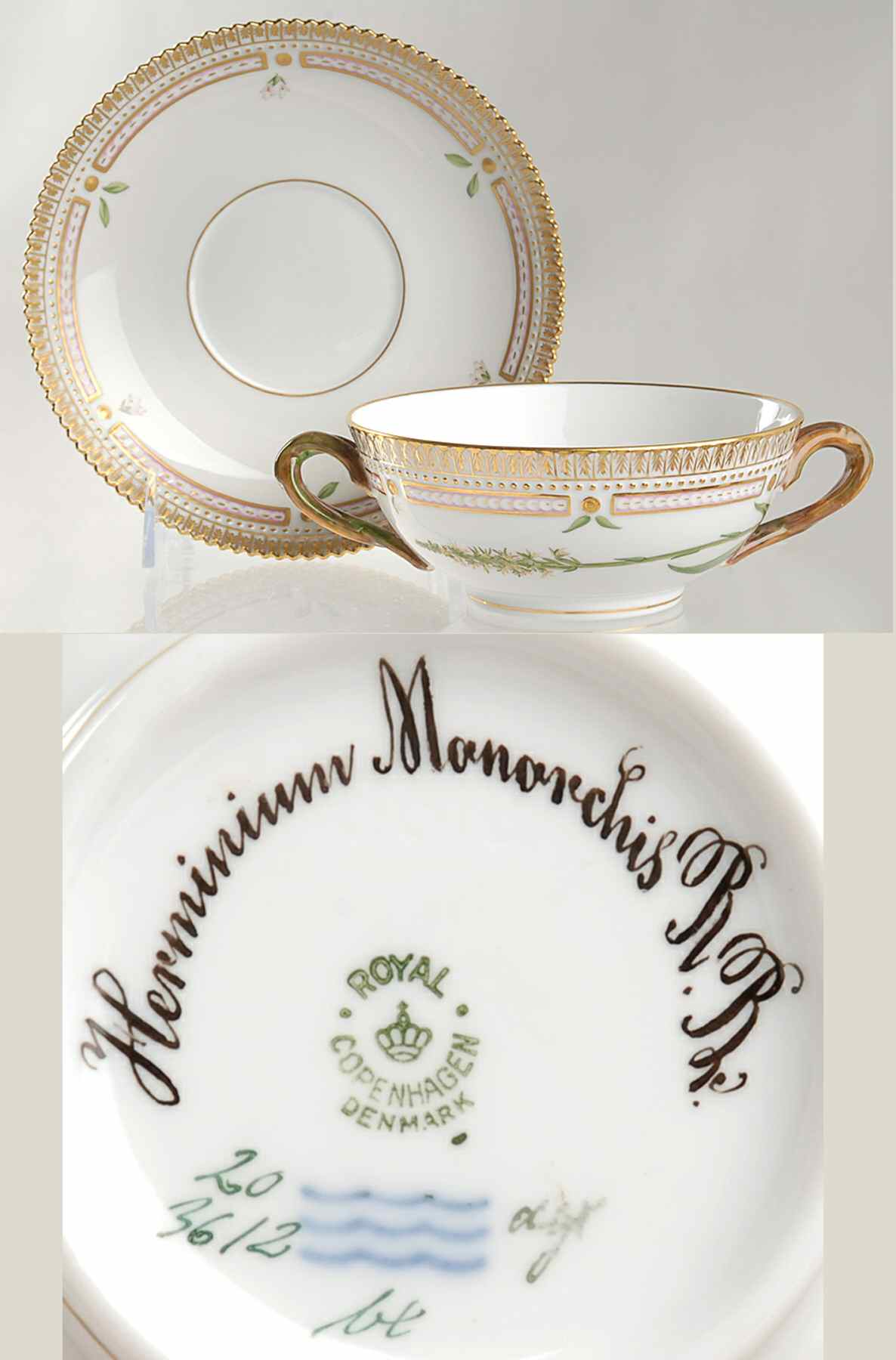 Flora Danica (1790 To 1960) Flat Cream Soup & Saucer-Herminium Monorchis R Br by Royal Copenhagen-1