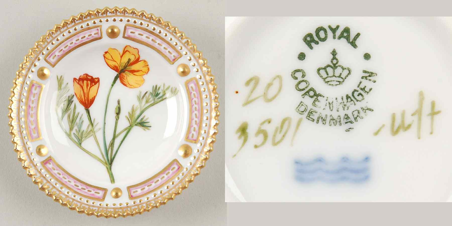 Flora Danica (1790 To 1960) Butter Pat by Royal Copenhagen-1
