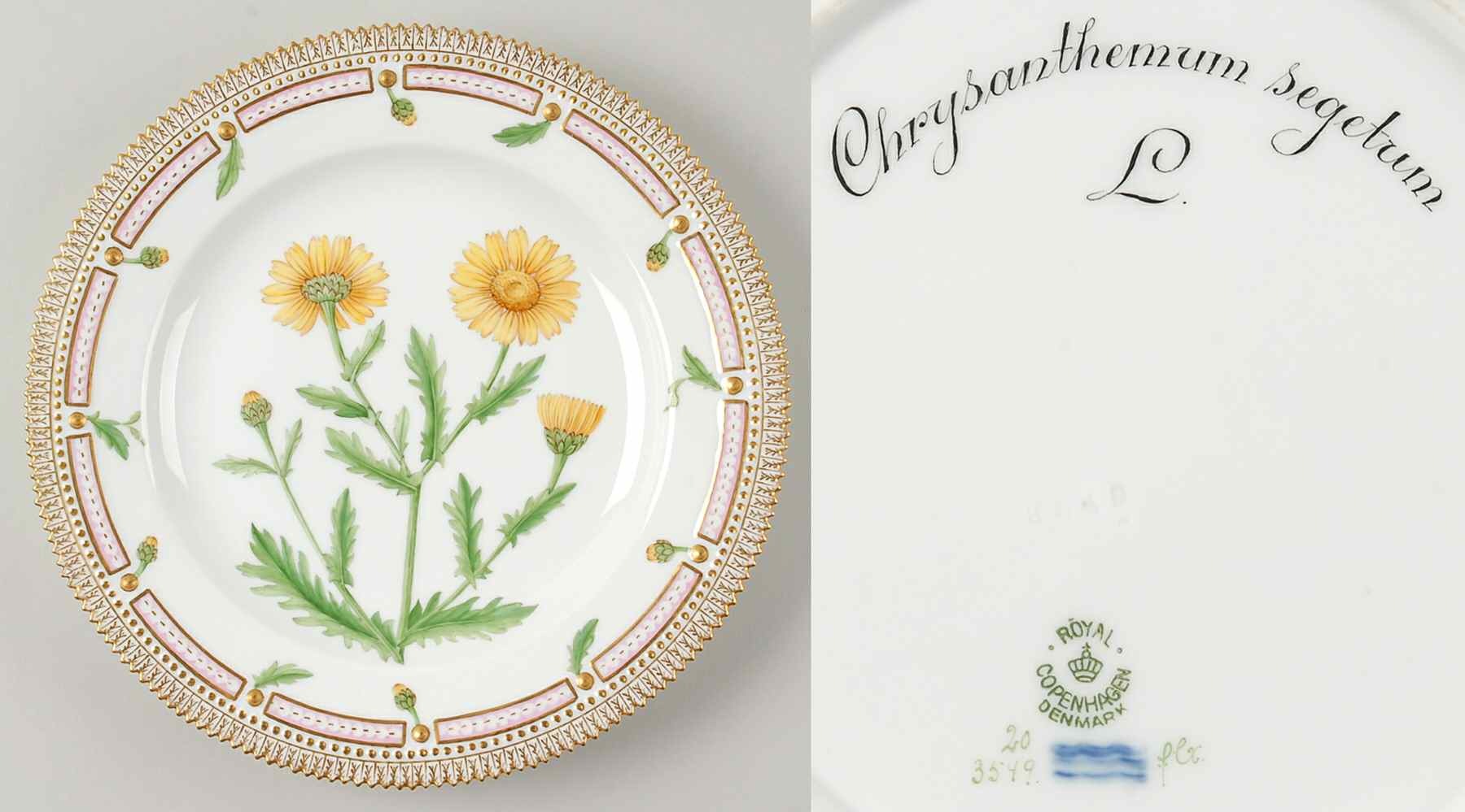 Flora Danica (1790 To 1960) Dinner Plate-Chrysanthemum segetum L by Royal Copenhagen-1