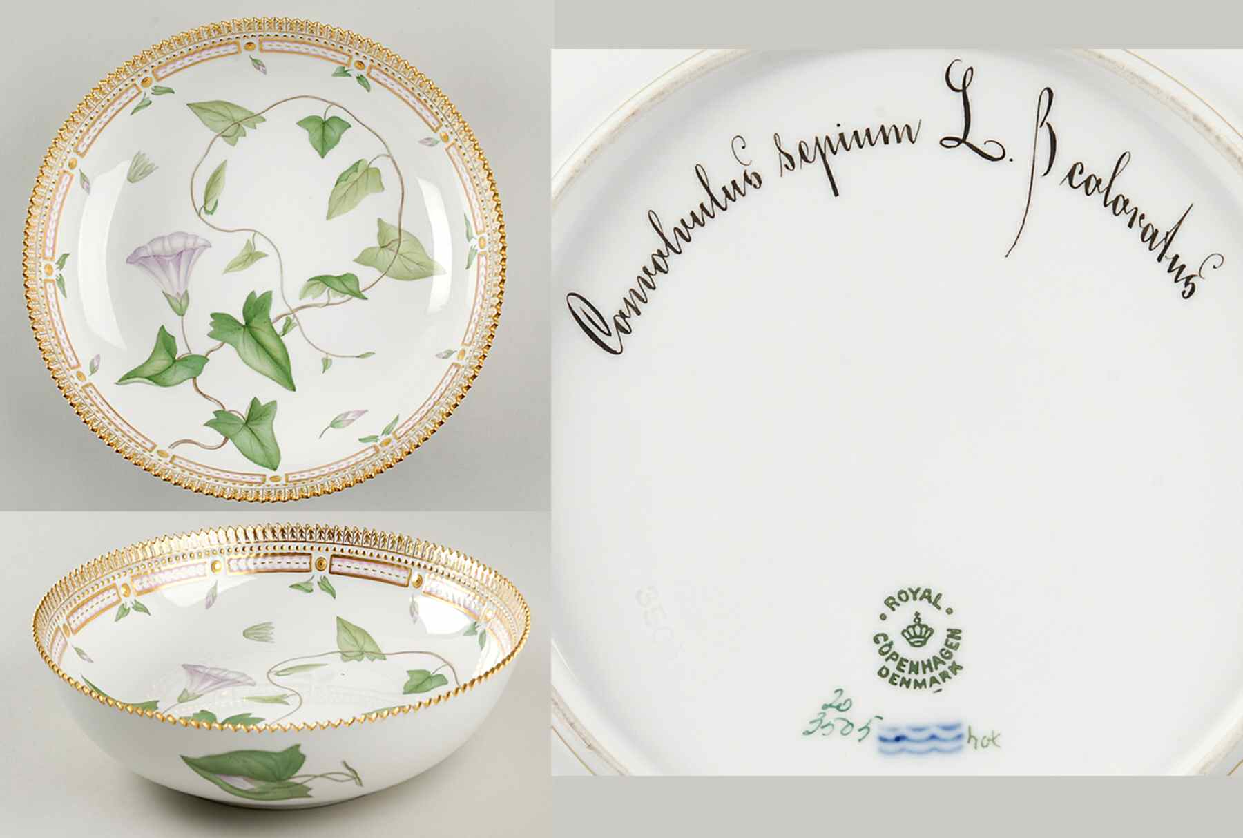 Flora Danica (1790 To 1960) 10" Salad Serving Bowl-Convolvolus sepium L B colo by Royal Copenhagen-1