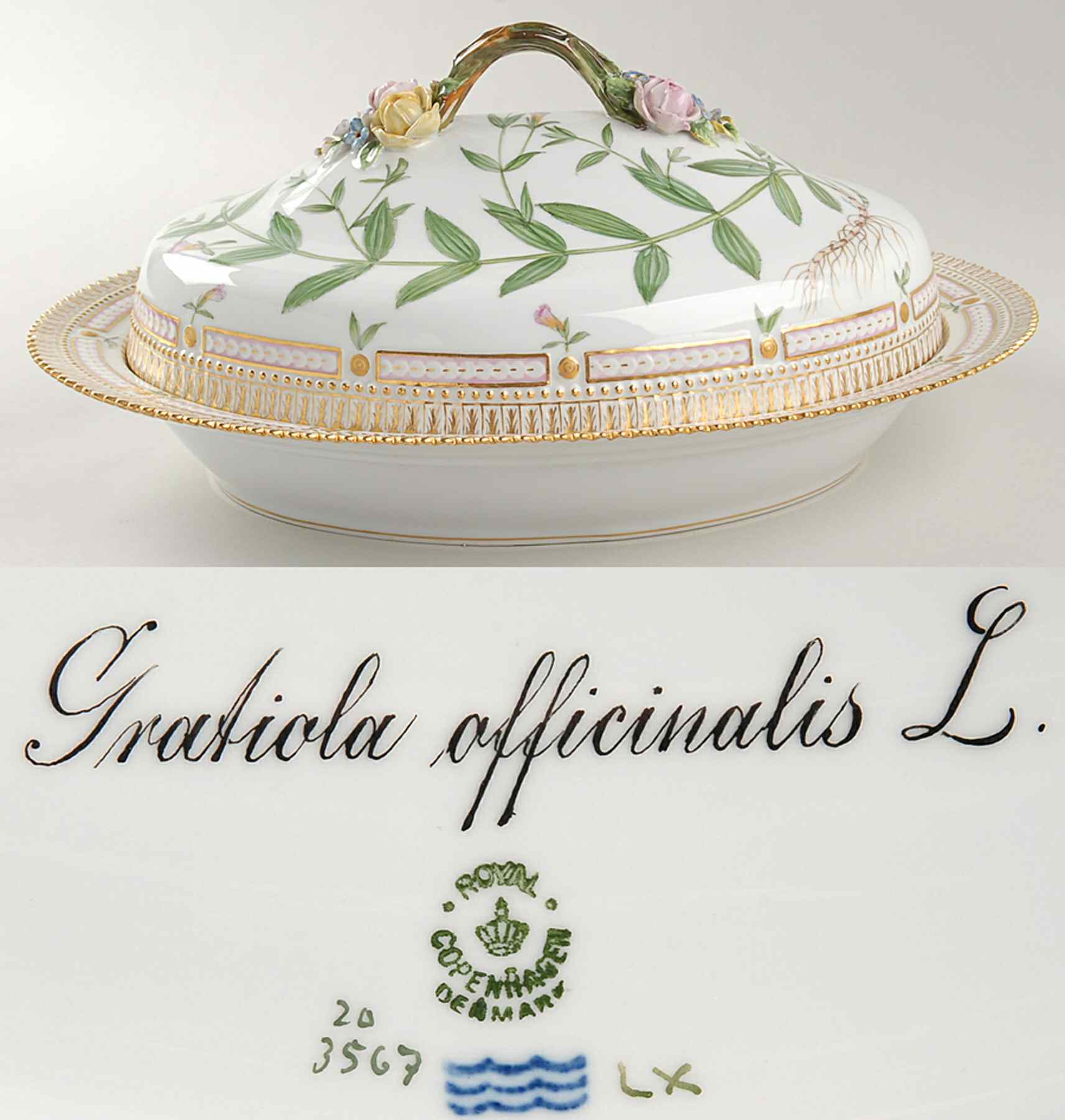 Flora Danica (1790 To 1960) Oval Covered Vegetable-Gratiola afficinalis L by Royal Copenhagen-1