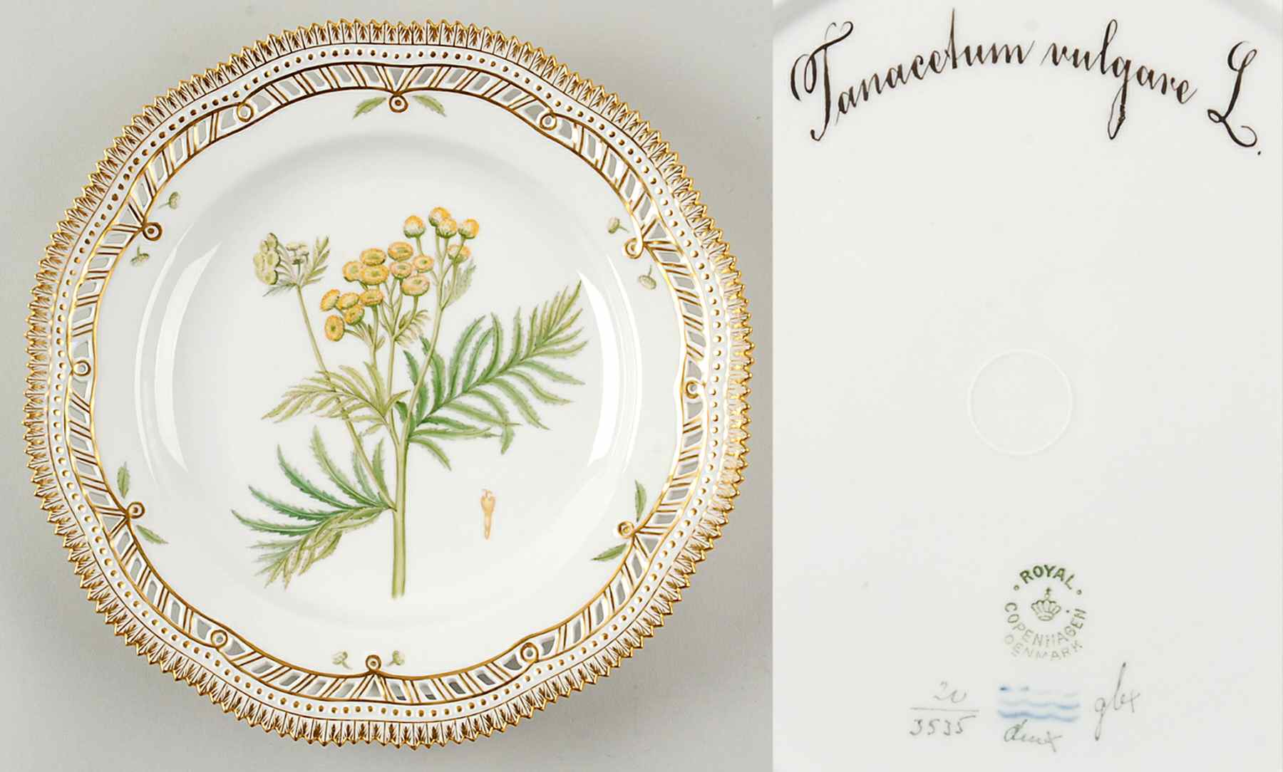 Flora Danica (1790 To 1960) 10" Pierced Dinner Plate/Fruit Std-Tanacetum vulga by Royal Copenhagen-1