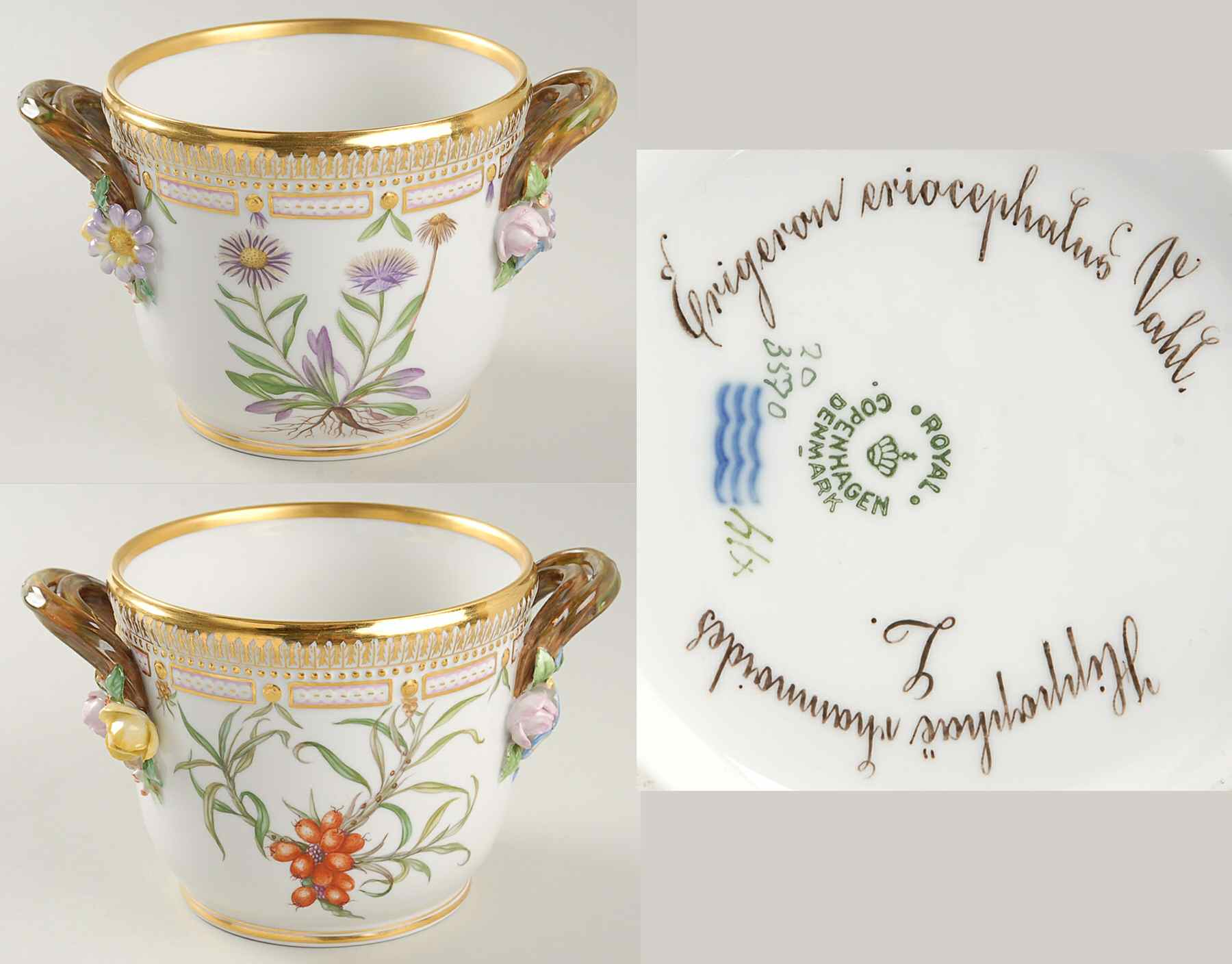 Flora Danica (1790 To 1960) Small Round Wine Cooler/Cache Pot-Eri eri,Hip rham by Royal Copenhagen-1