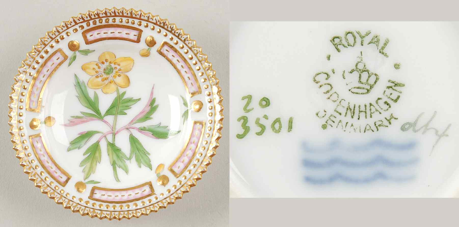 Flora Danica (1790 To 1960) Butter Pat by Royal Copenhagen-1