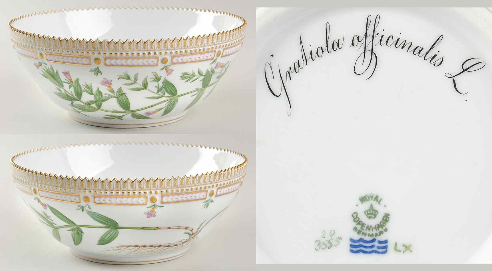 Flora Danica (1790 To 1960) 9" Tapered Salad Serving Bowl-Gratiola officinalis by Royal Copenhagen-1