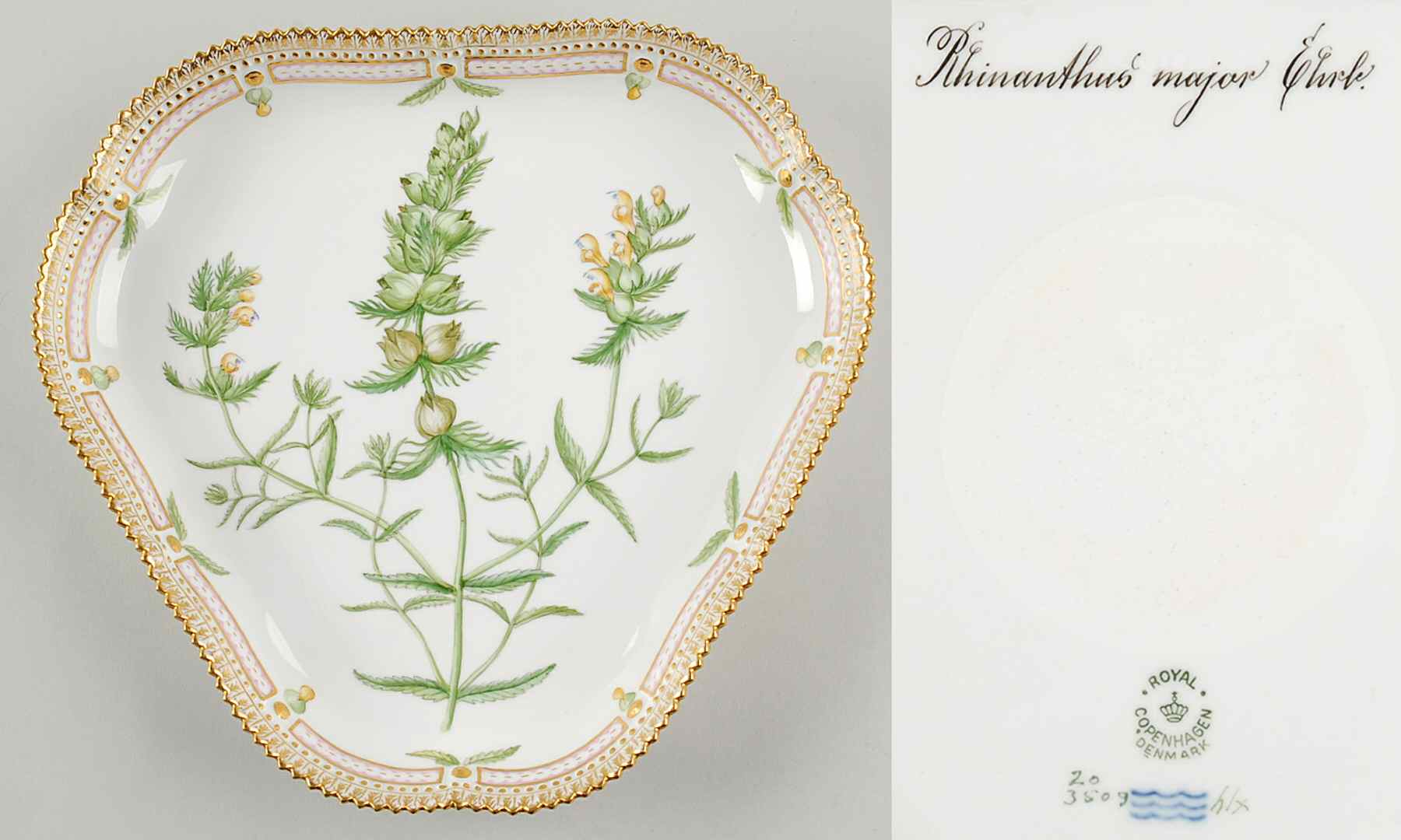 Flora Danica (1790 To 1960) 10" Triangular Salad Serving Bowl-Rhinanthus major by Royal Copenhagen-1