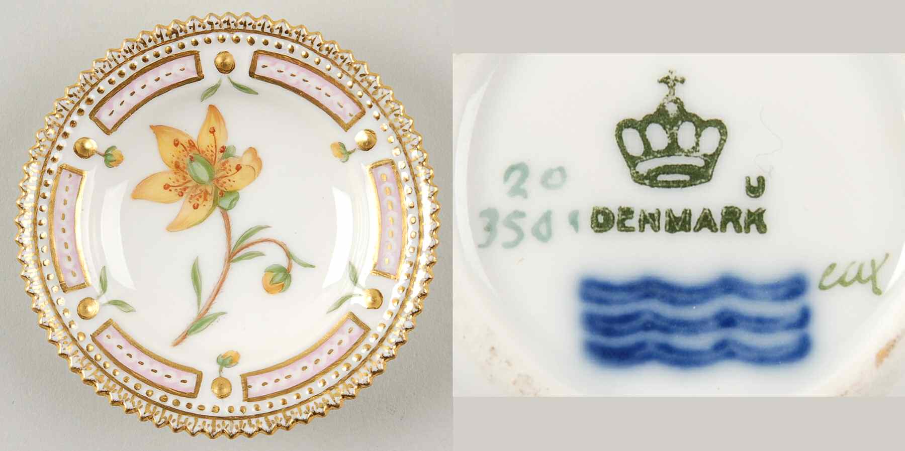 Flora Danica (1790 To 1960) Butter Pat by Royal Copenhagen-1