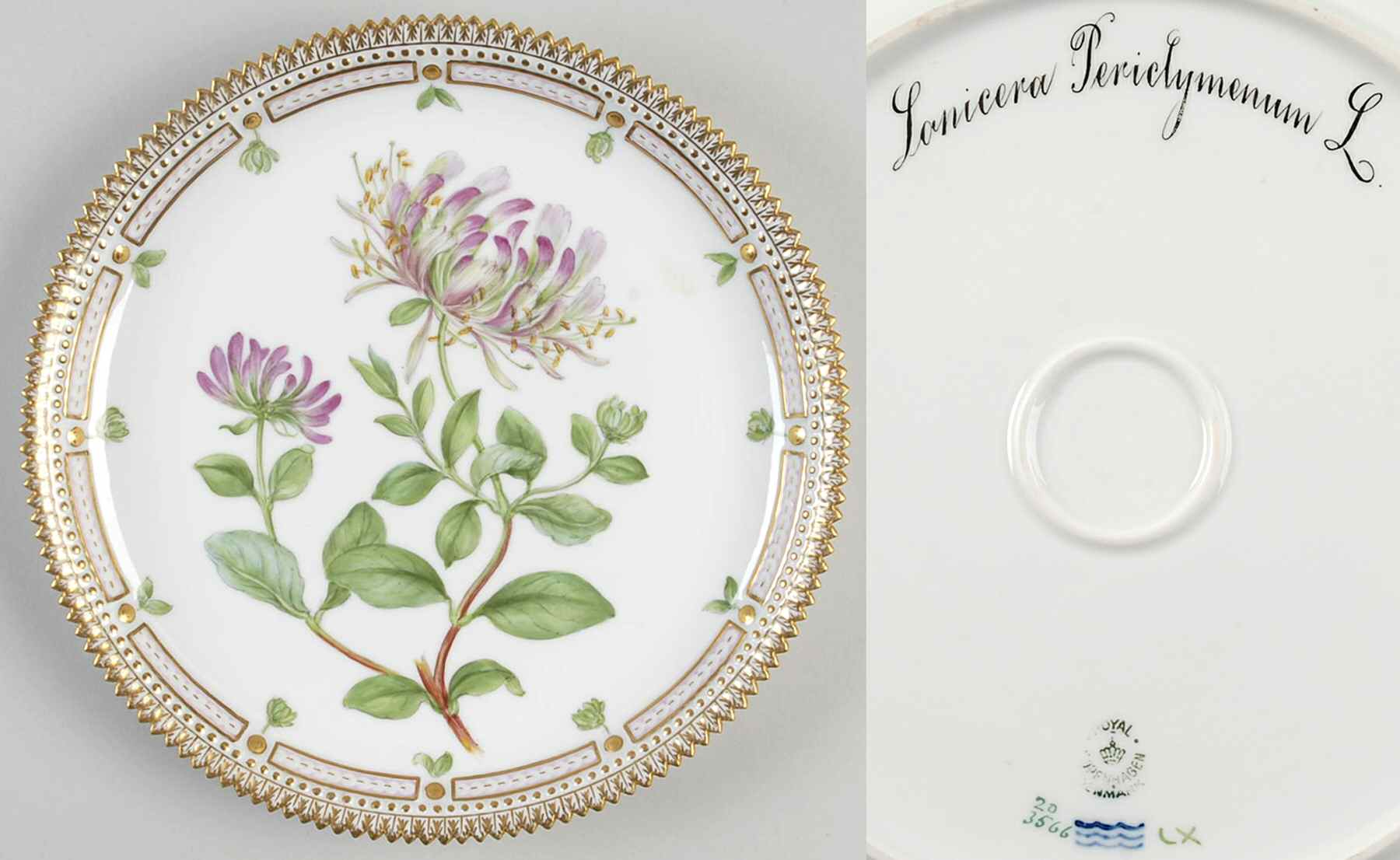 Flora Danica (1790 To 1960) 9" Round Tray-Lonicera Periclymenum L by Royal Copenhagen-1