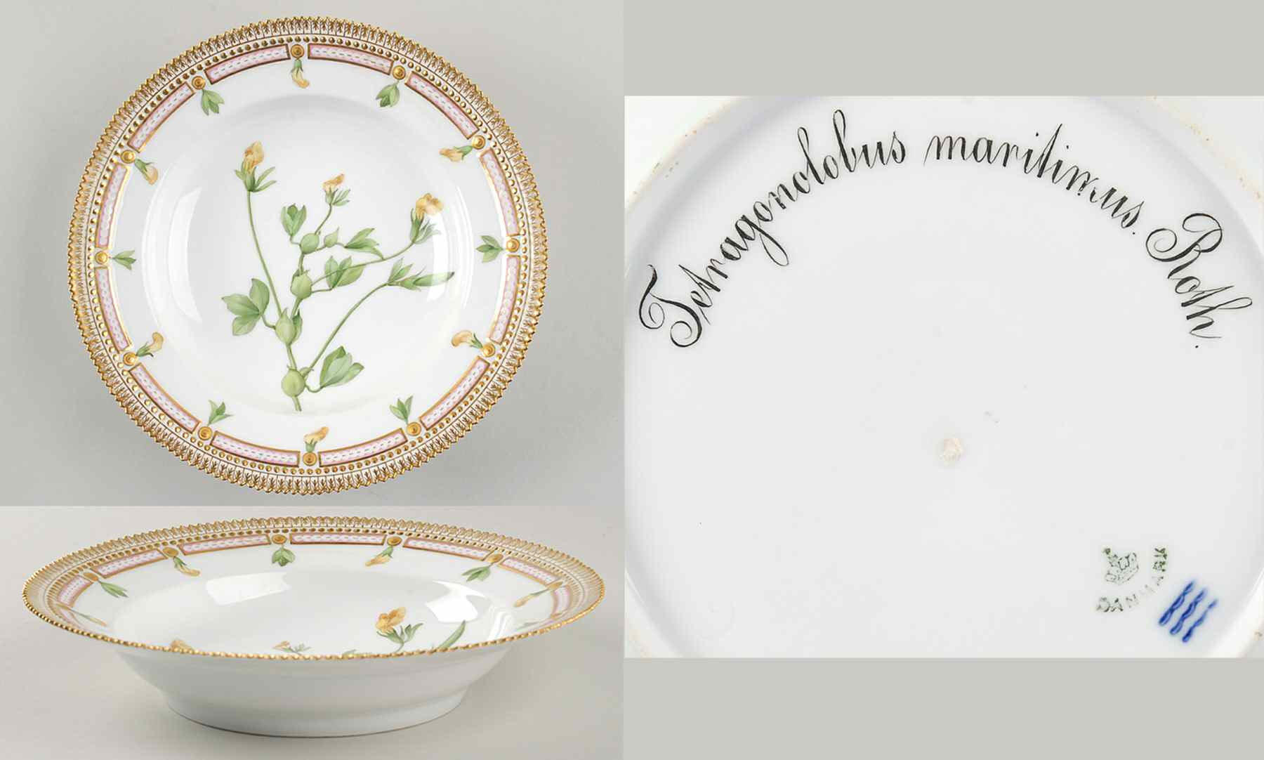 Flora Danica (1790 To 1960) Large Rim Soup Bowl-Tetragonolobus maritimus Roth by Royal Copenhagen-1