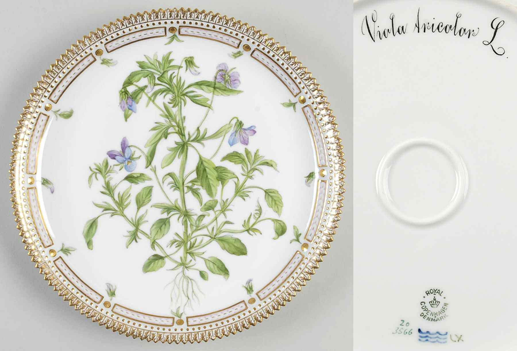 Flora Danica (1790 To 1960) 9" Round Tray-Viola Aricolor L by Royal Copenhagen-1