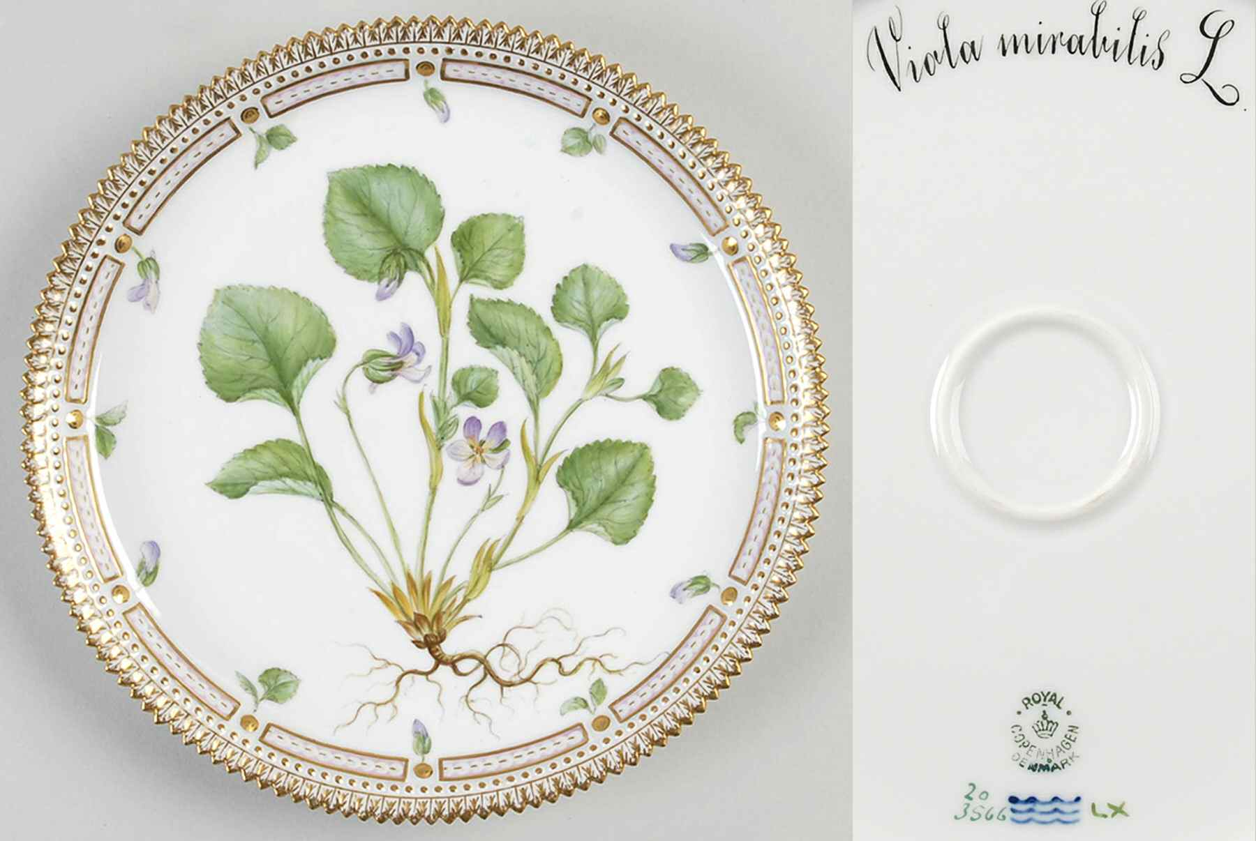 Flora Danica (1790 To 1960) 9" Round Tray-Viola mirabilis L by Royal Copenhagen-1