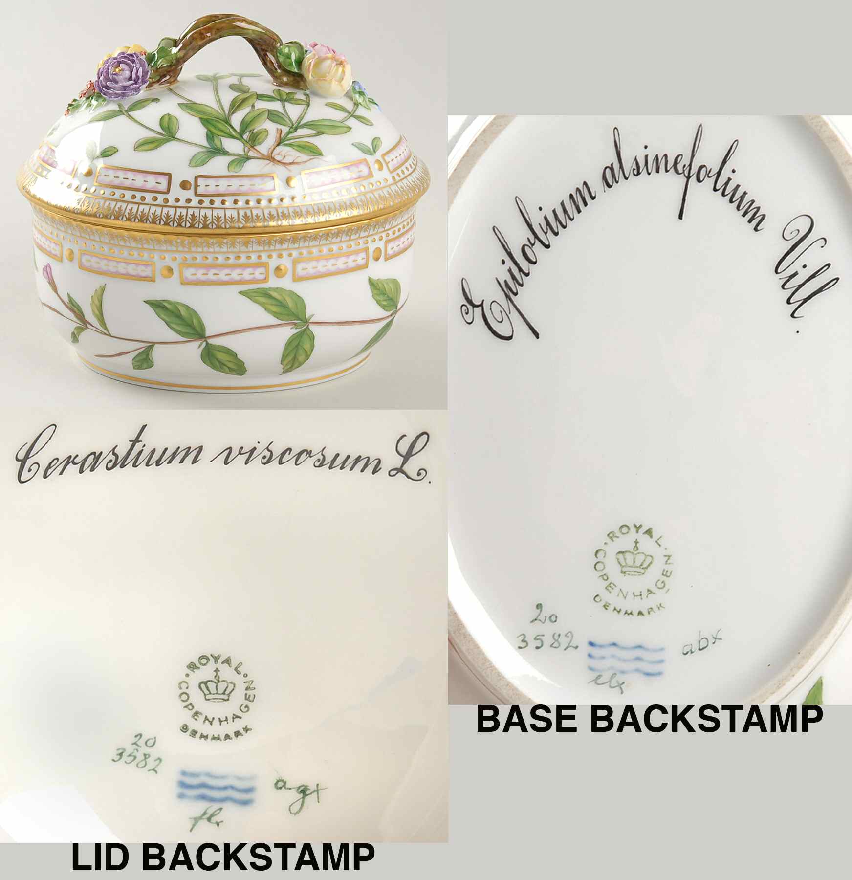Flora Danica (1790 To 1960) Large Sugar Bowl & Lid-Cerastium vi & Epilobium al by Royal Copenhagen-1
