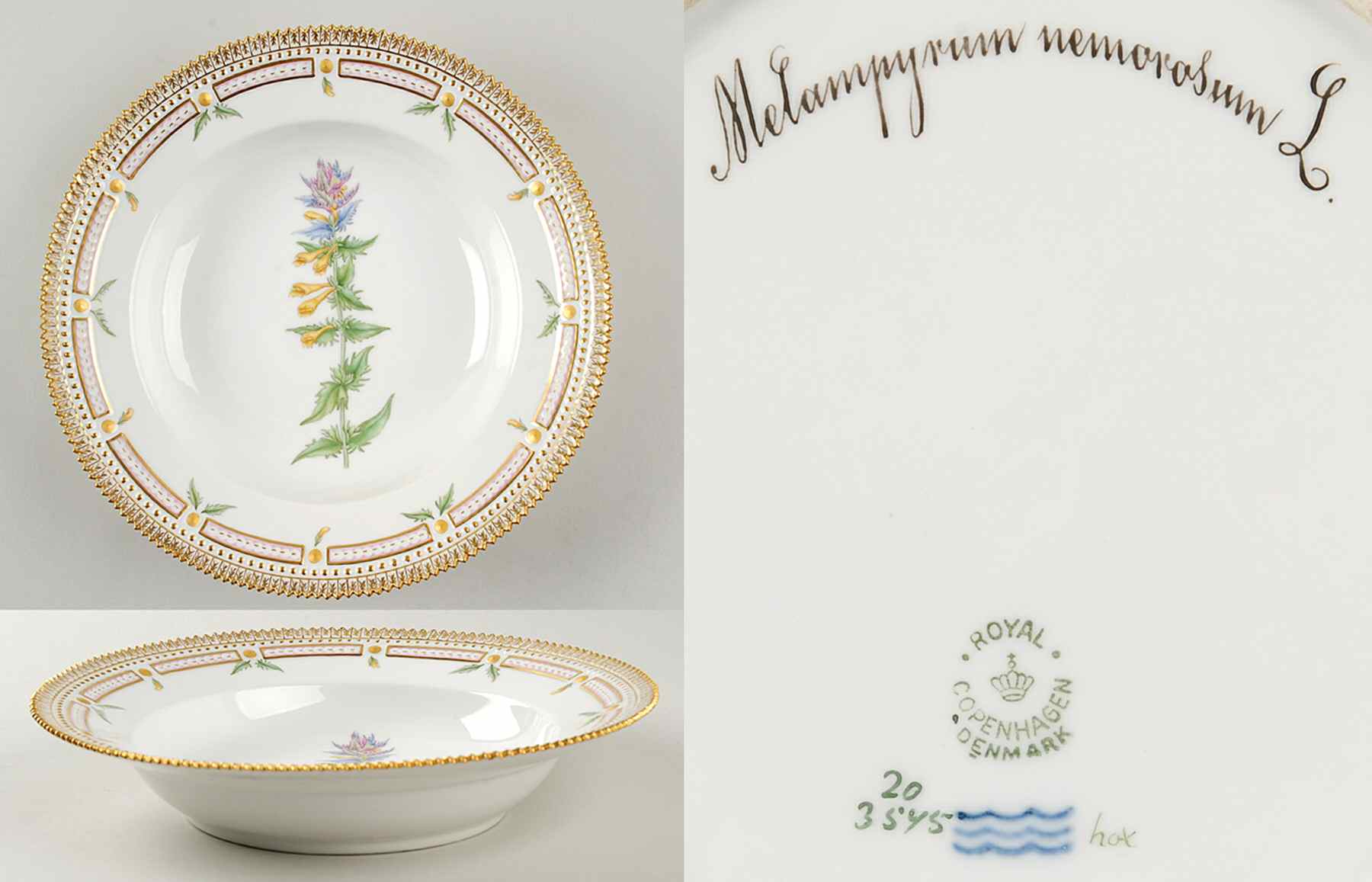 Flora Danica (1790 To 1960) Large Rim Soup Bowl-Melanpyrum nemorosum L by Royal Copenhagen-1