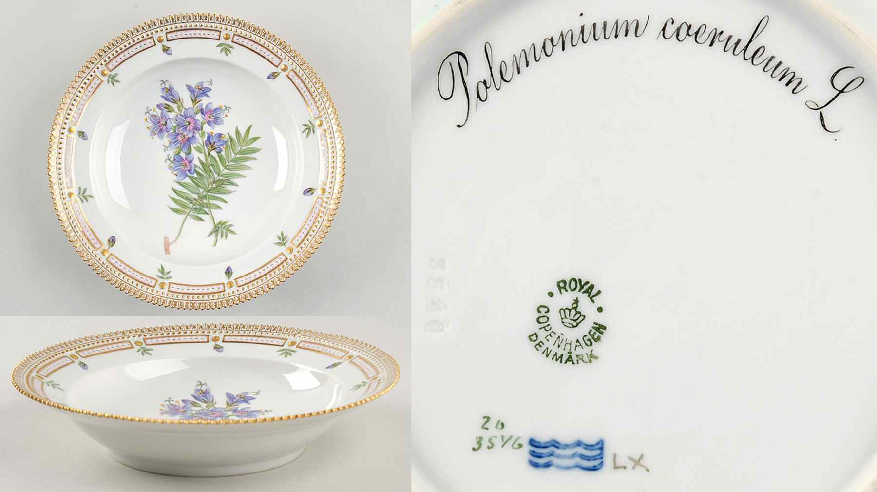 Flora Danica (1790 To 1960) Rim Soup Bowl-Polemonium caeruleum L by Royal Copenhagen-1