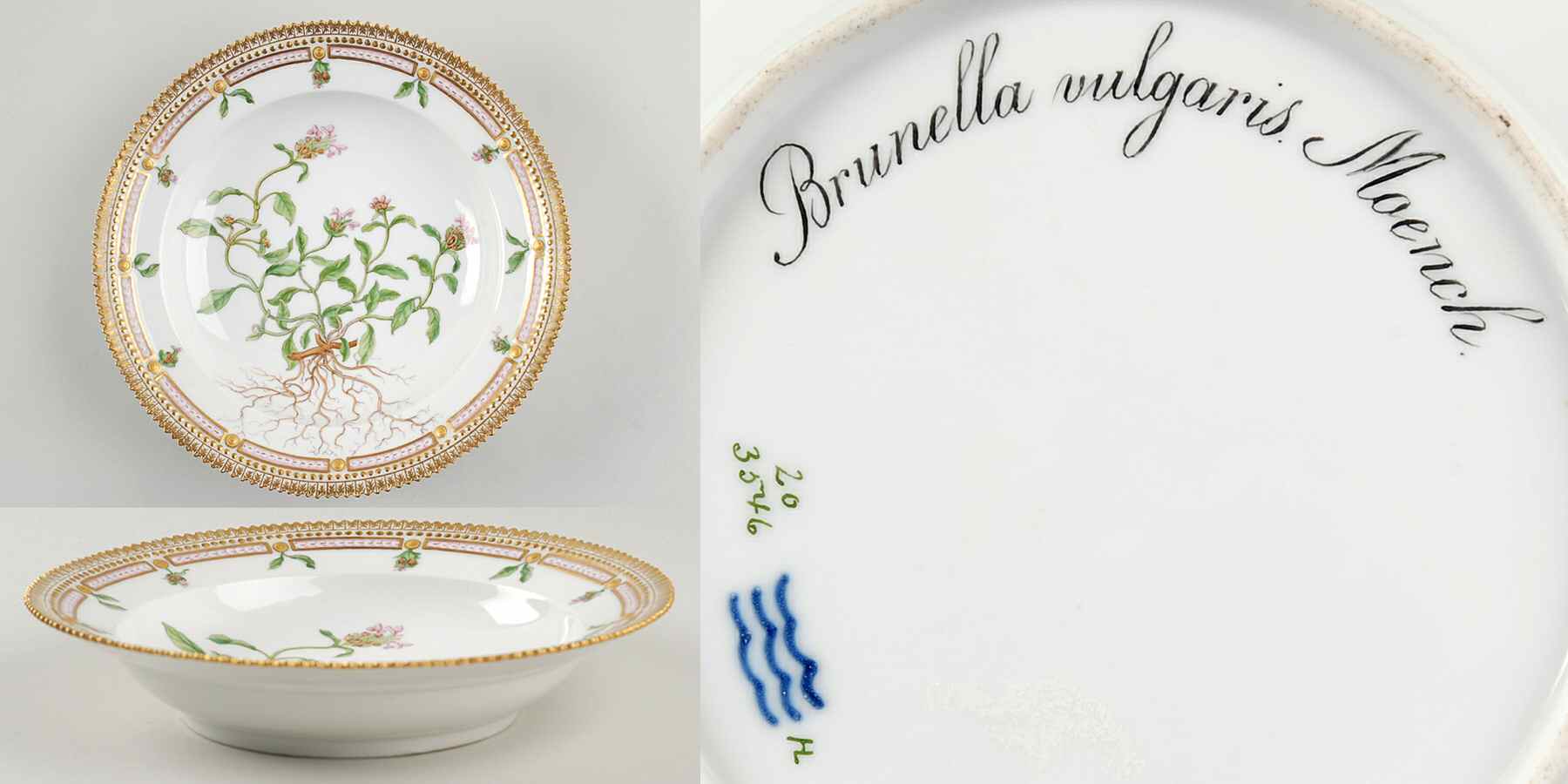 Flora Danica (1790 To 1960) Rim Soup Bowl-Brunella vulgaris Moench by Royal Copenhagen-1
