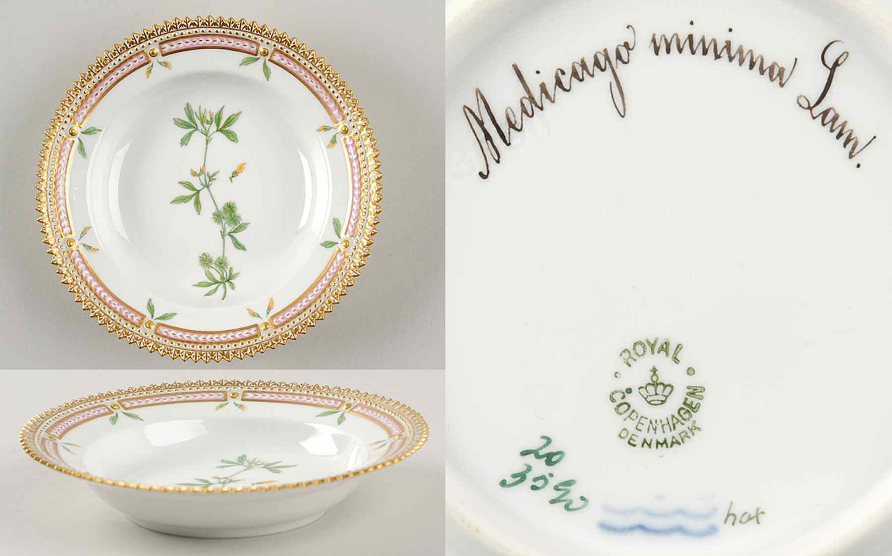 Flora Danica (1790 To 1960) Rim Fruit/Soup Bowl-Medicago minima Lam by Royal Copenhagen-1