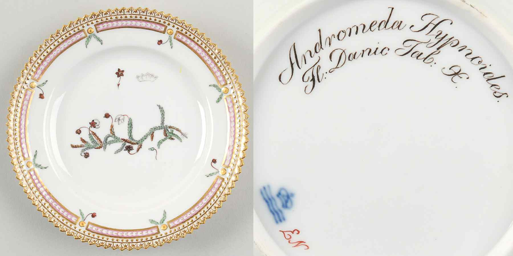 Flora Danica (1790 To 1960) Bread & Butter Plate-JM-Andromeda Hypnoides by Royal Copenhagen-1