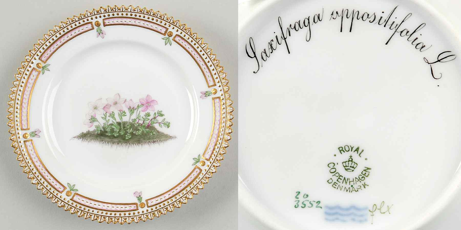 Flora Danica (1790 To 1960) Bread & Butter Plate-Saxifraga oppositifolia L by Royal Copenhagen-1