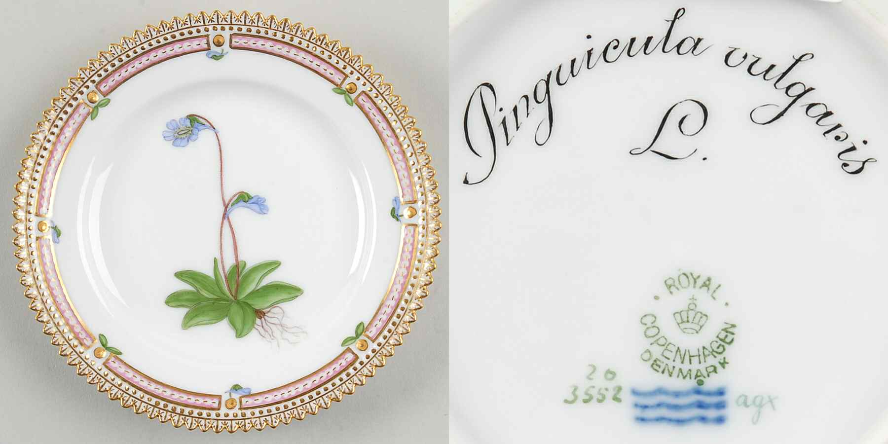 Flora Danica (1790 To 1960) Bread & Butter Plate-Pinguicula vulgaris L by Royal Copenhagen-1