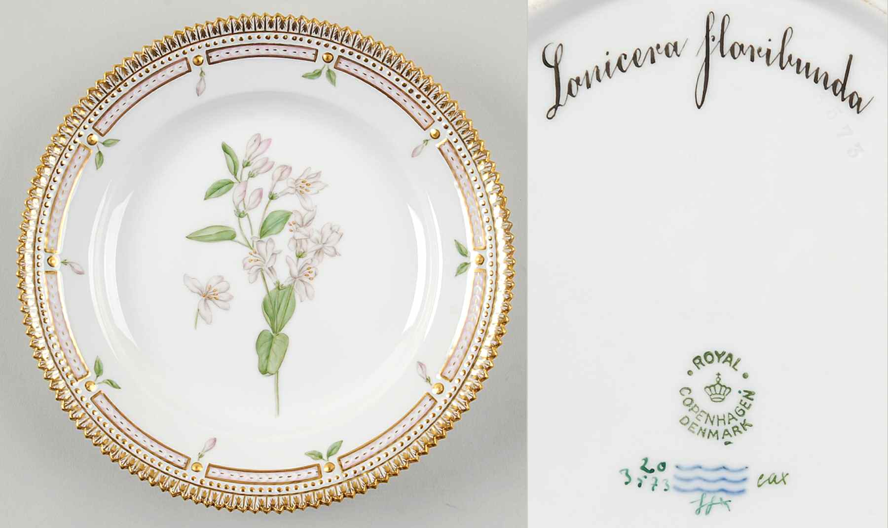 Flora Danica (1790 To 1960) Salad Plate-Lonicera floribunda by Royal Copenhagen-1