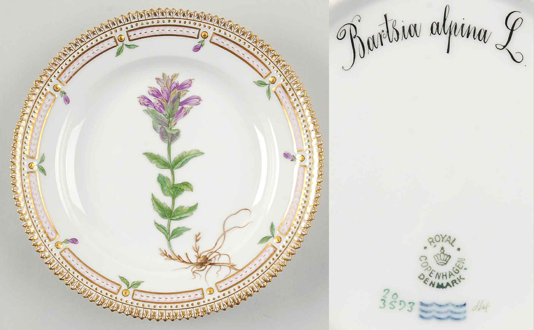 Flora Danica (1790 To 1960) Salad Plate-Bartsia alpina L by Royal Copenhagen-1