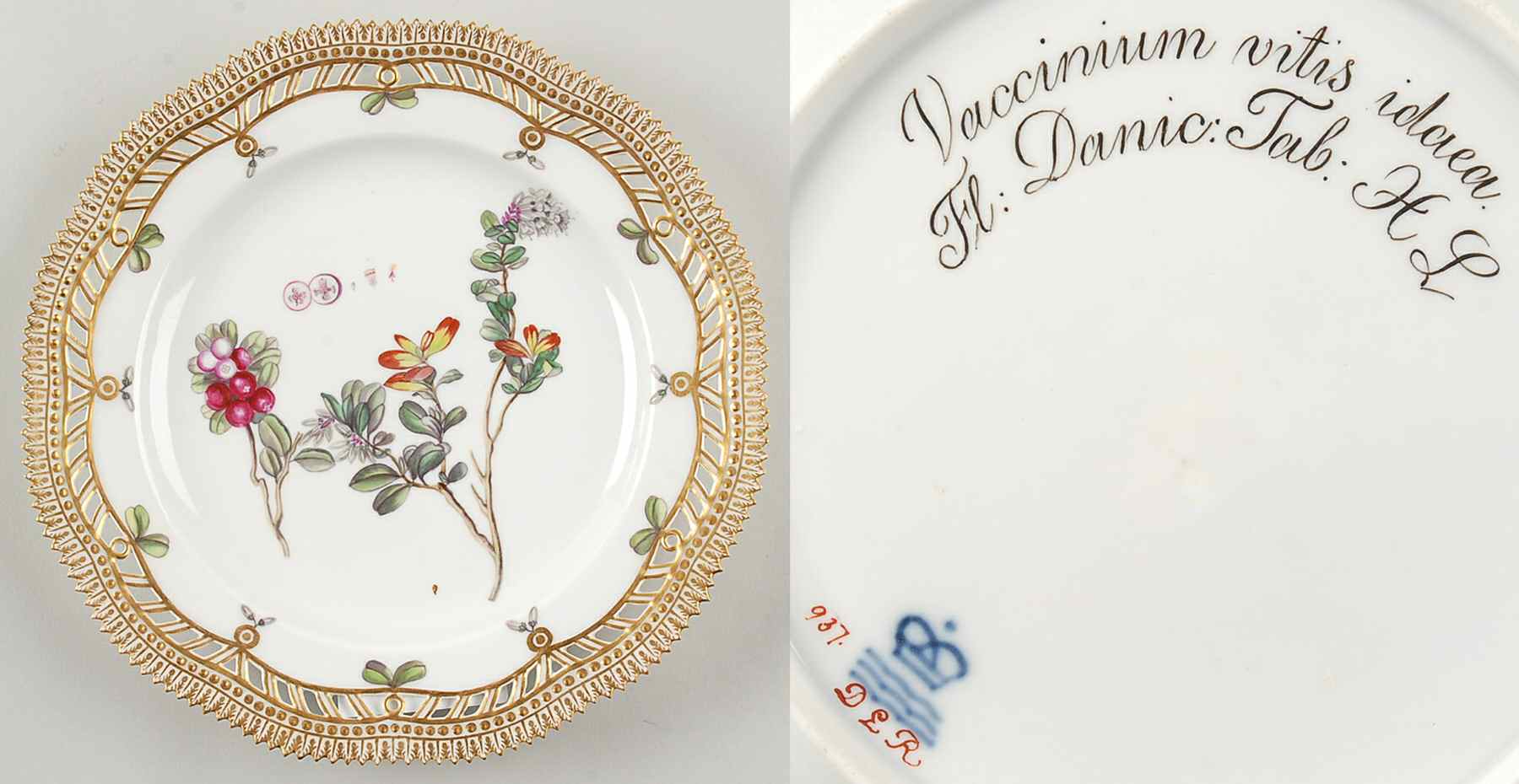 Flora Danica (1790 To 1960) 9" Pierced Luncheon Plate/Fruit St-JM-Vaccinium vi by Royal Copenhagen-1
