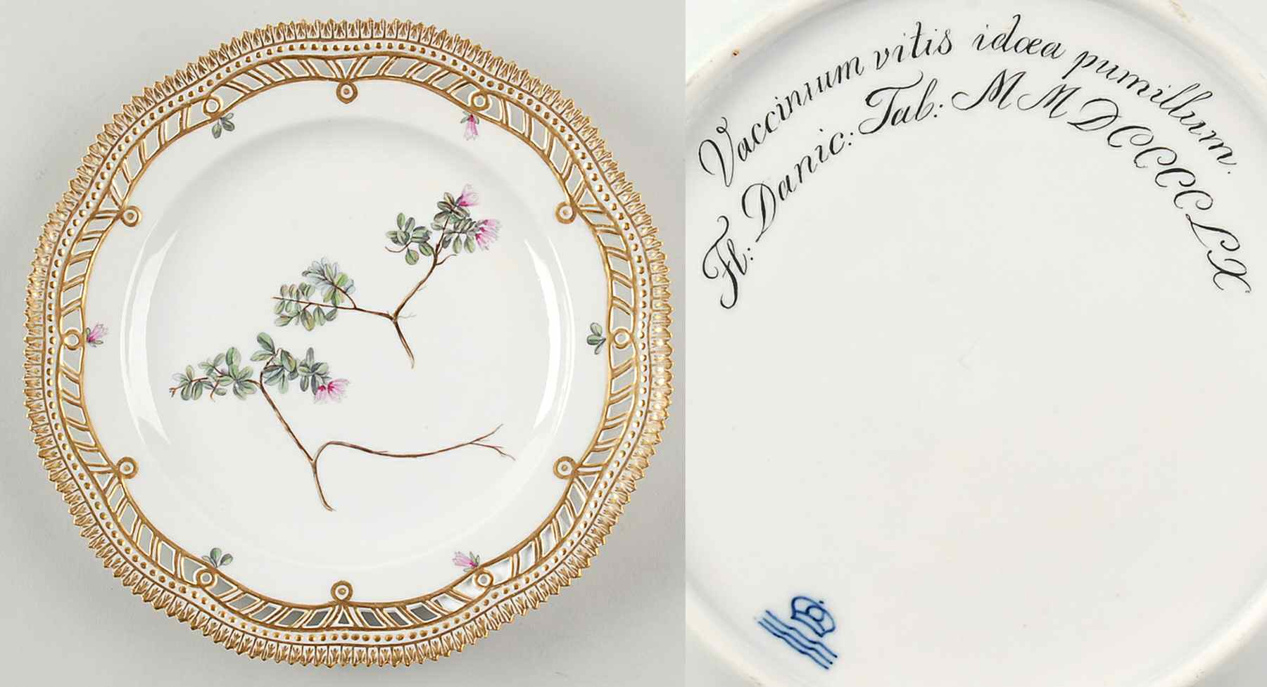 Flora Danica (1790 To 1960) 9" Pierced Luncheon Plate/Fruit St-JM-Vaccinium v by Royal Copenhagen-1