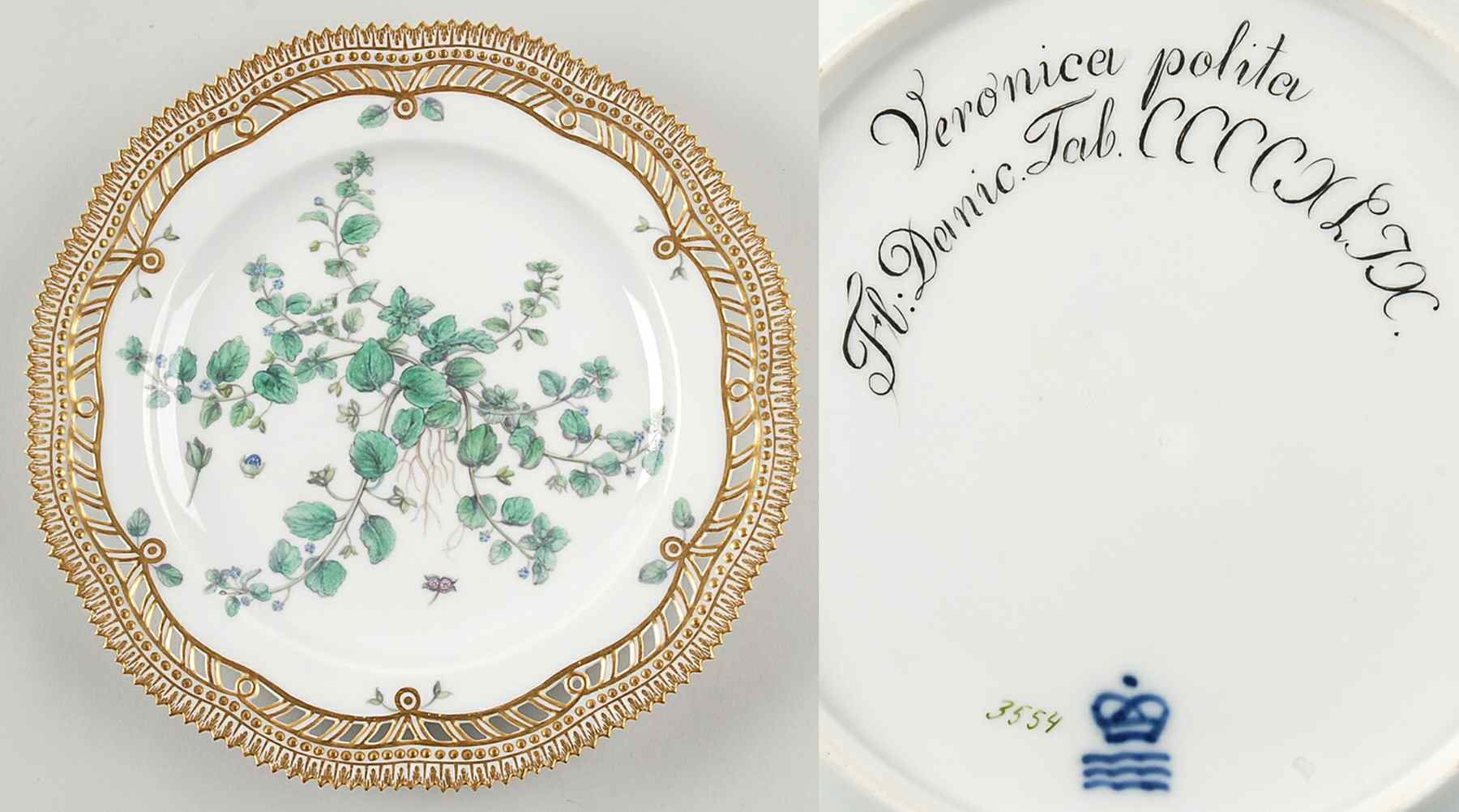 Flora Danica (1790 To 1960) 9" Pierced Luncheon Plate/Fruit St-JM-Veronica pol by Royal Copenhagen-1